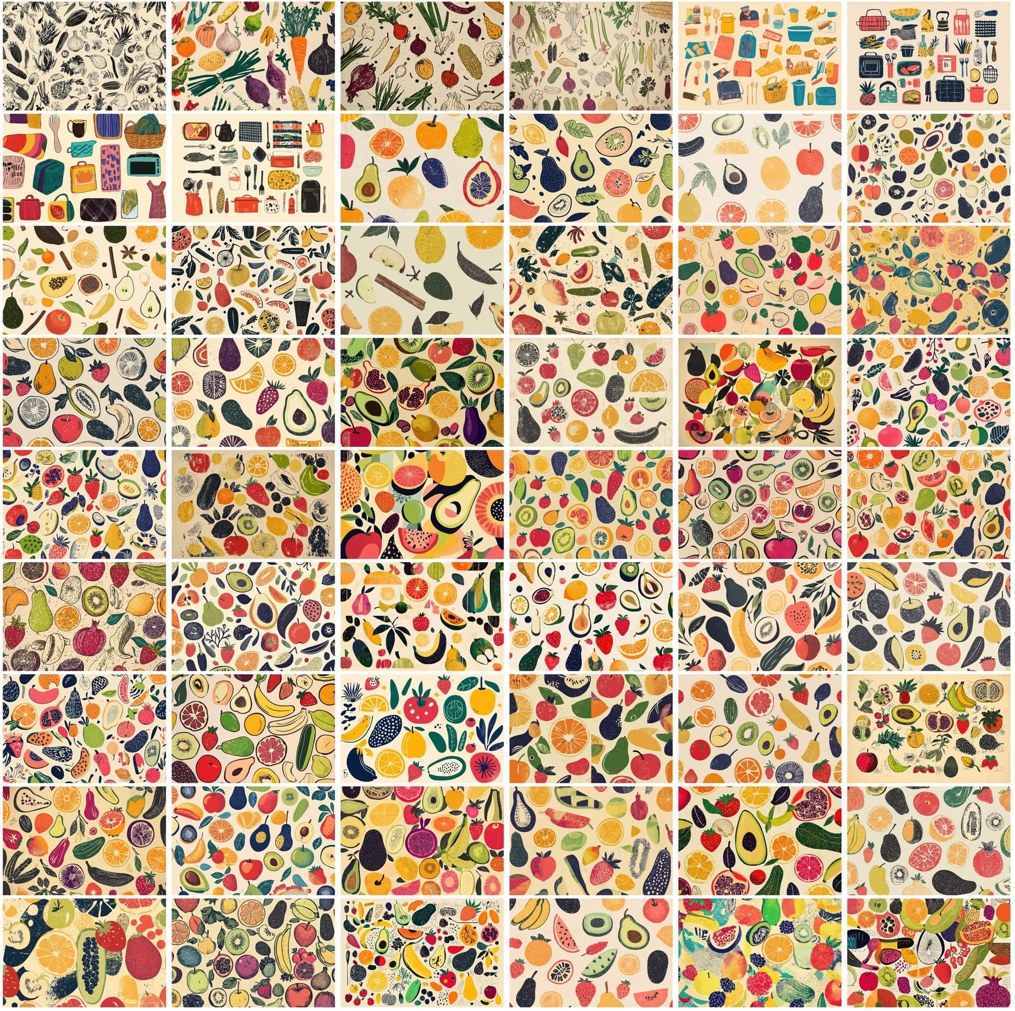 540 Vibrant Collage Backgrounds: Fruits, Veggies, Kitchenware & More | Commercial License Digital Download Sumobundle
