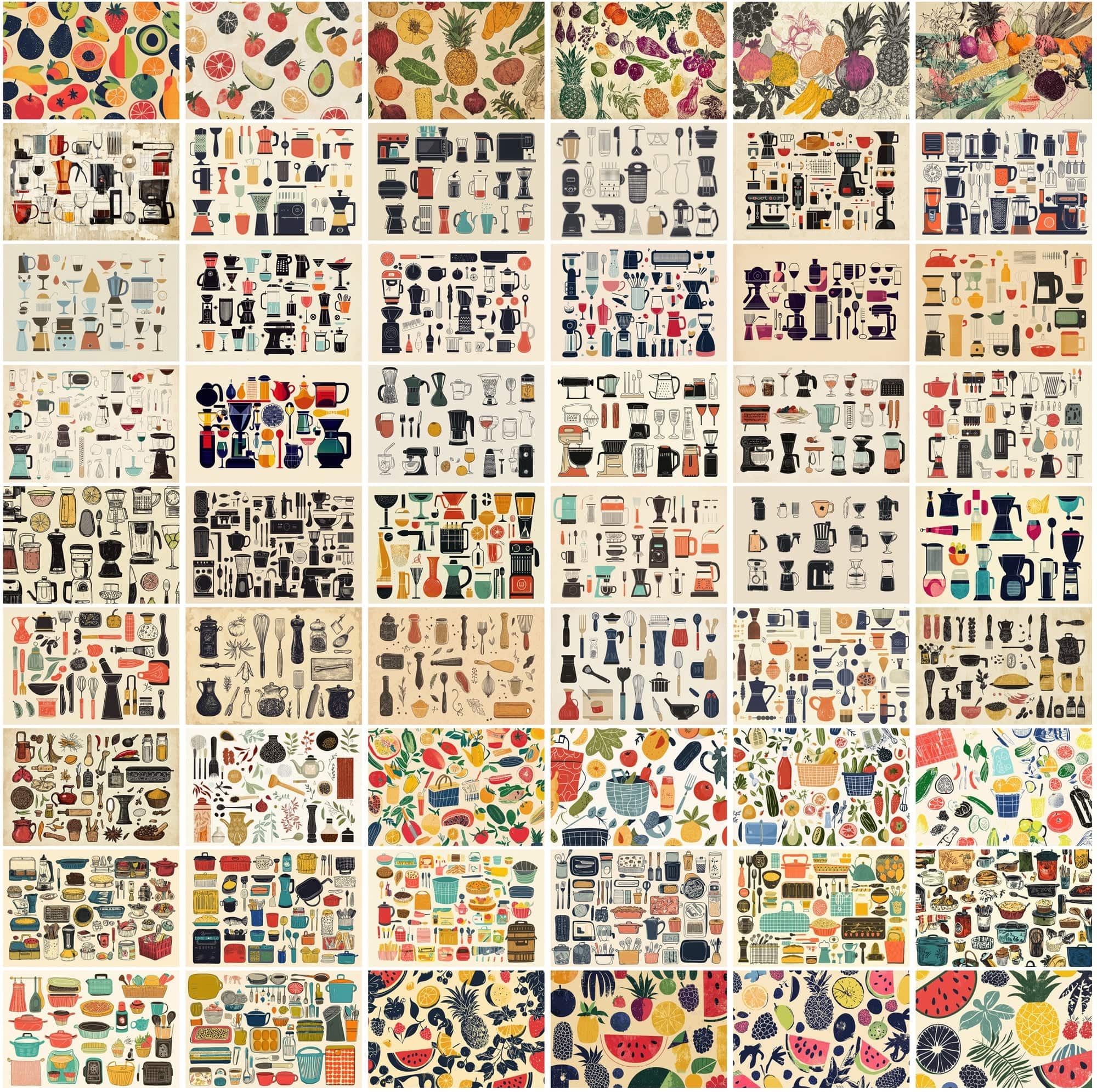 540 Vibrant Collage Backgrounds: Fruits, Veggies, Kitchenware & More | Commercial License Digital Download Sumobundle