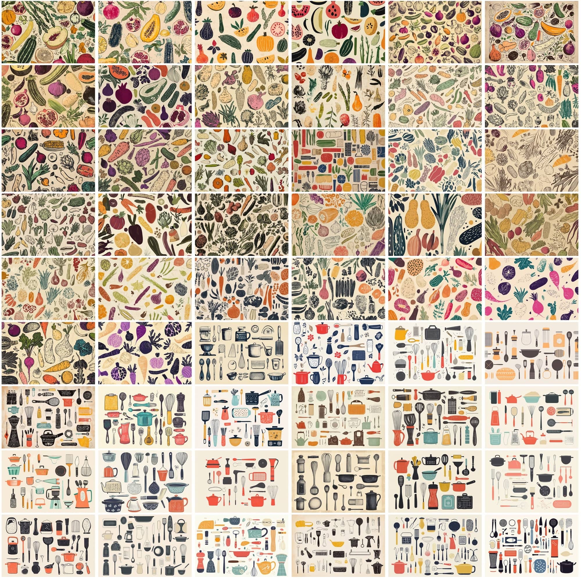 540 Vibrant Collage Backgrounds: Fruits, Veggies, Kitchenware & More | Commercial License Digital Download Sumobundle