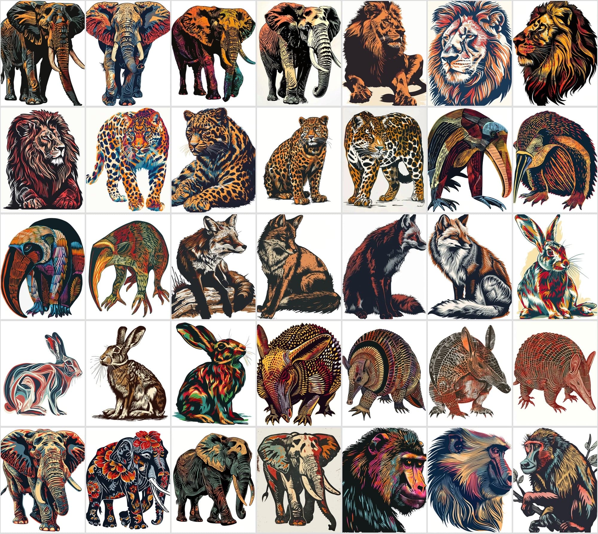 550 Linocut Animal Images - Digital Download with Commercial License Digital Download Sumobundle