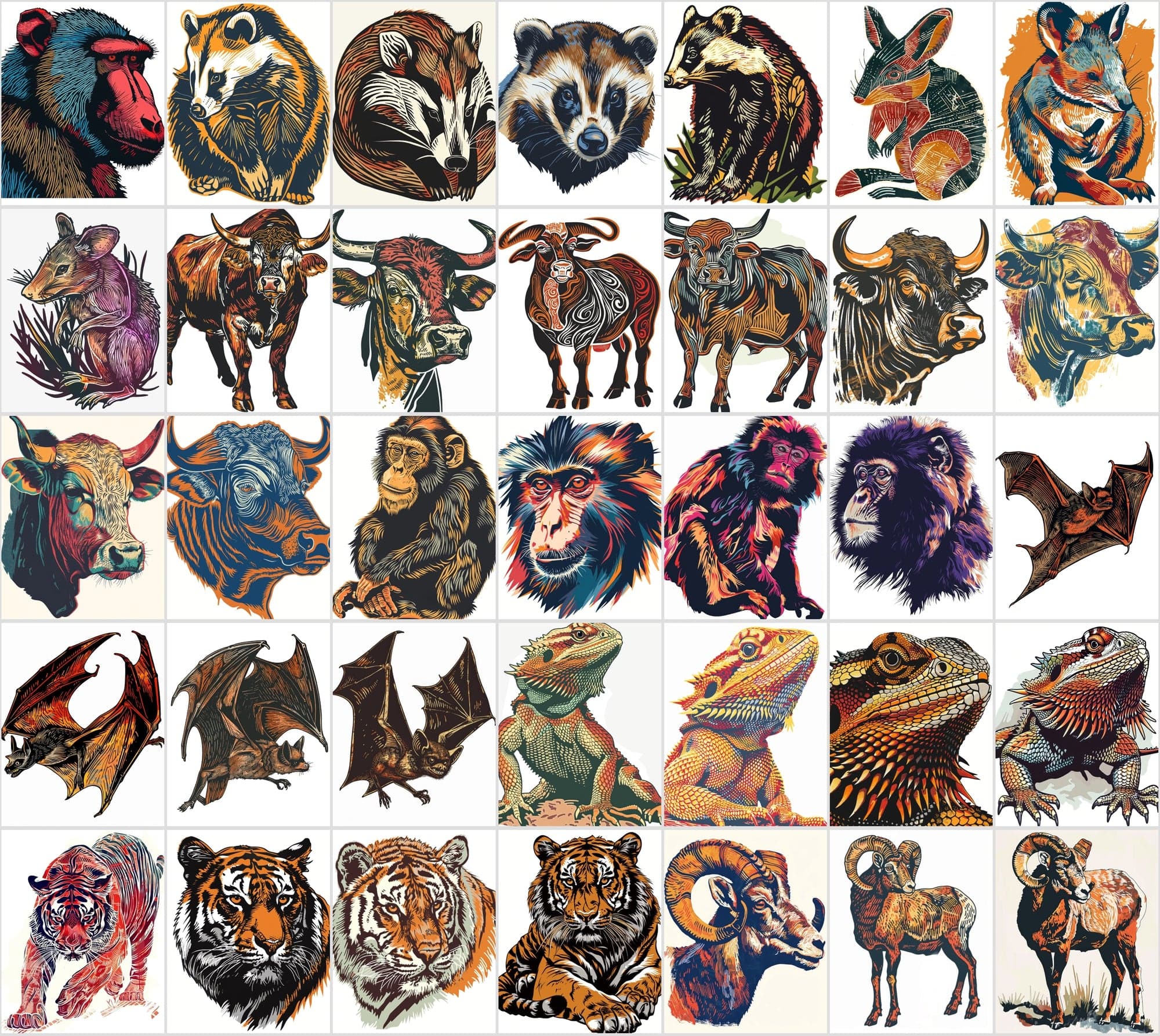 550 Linocut Animal Images - Digital Download with Commercial License Digital Download Sumobundle