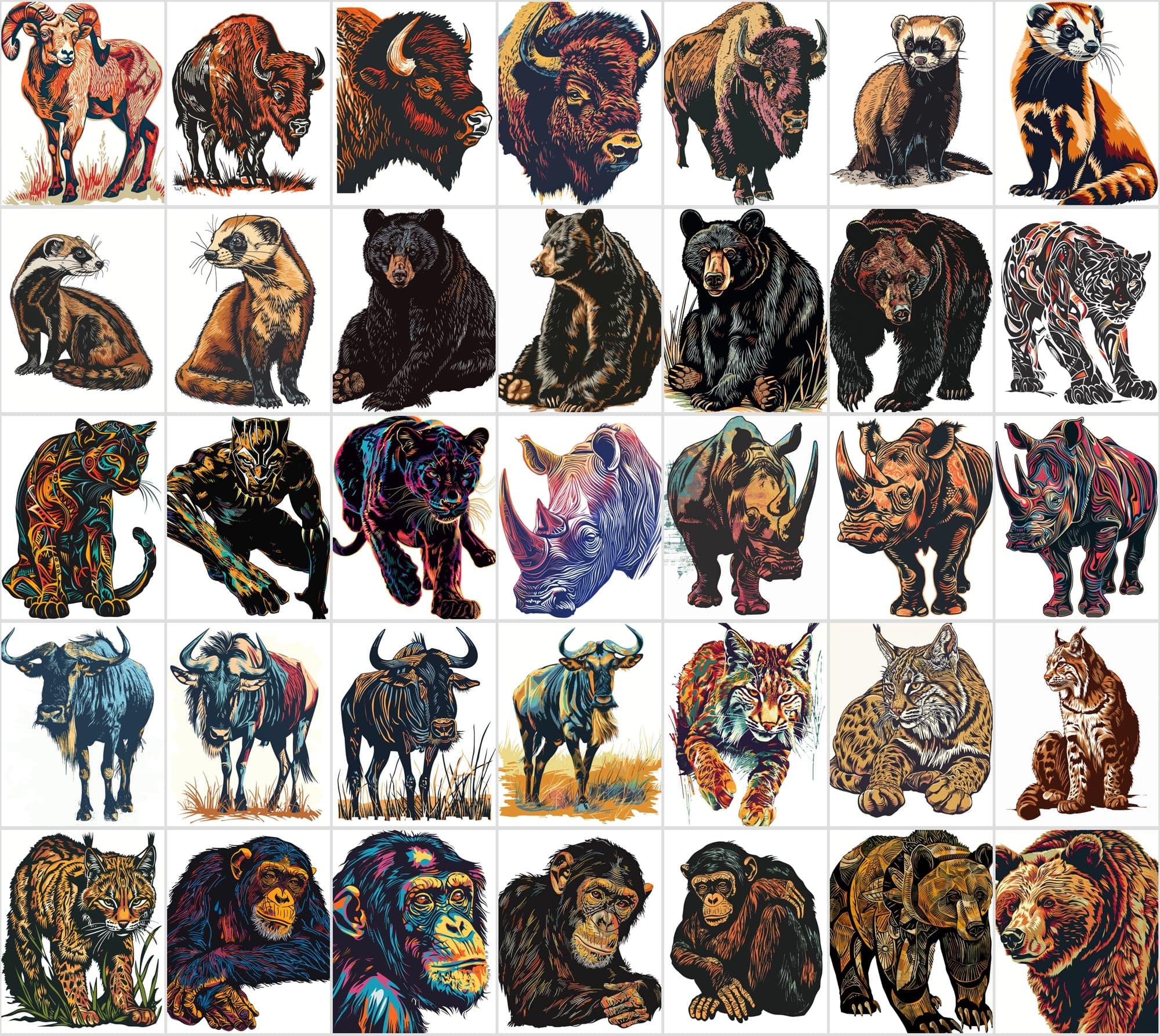 550 Linocut Animal Images - Digital Download with Commercial License Digital Download Sumobundle