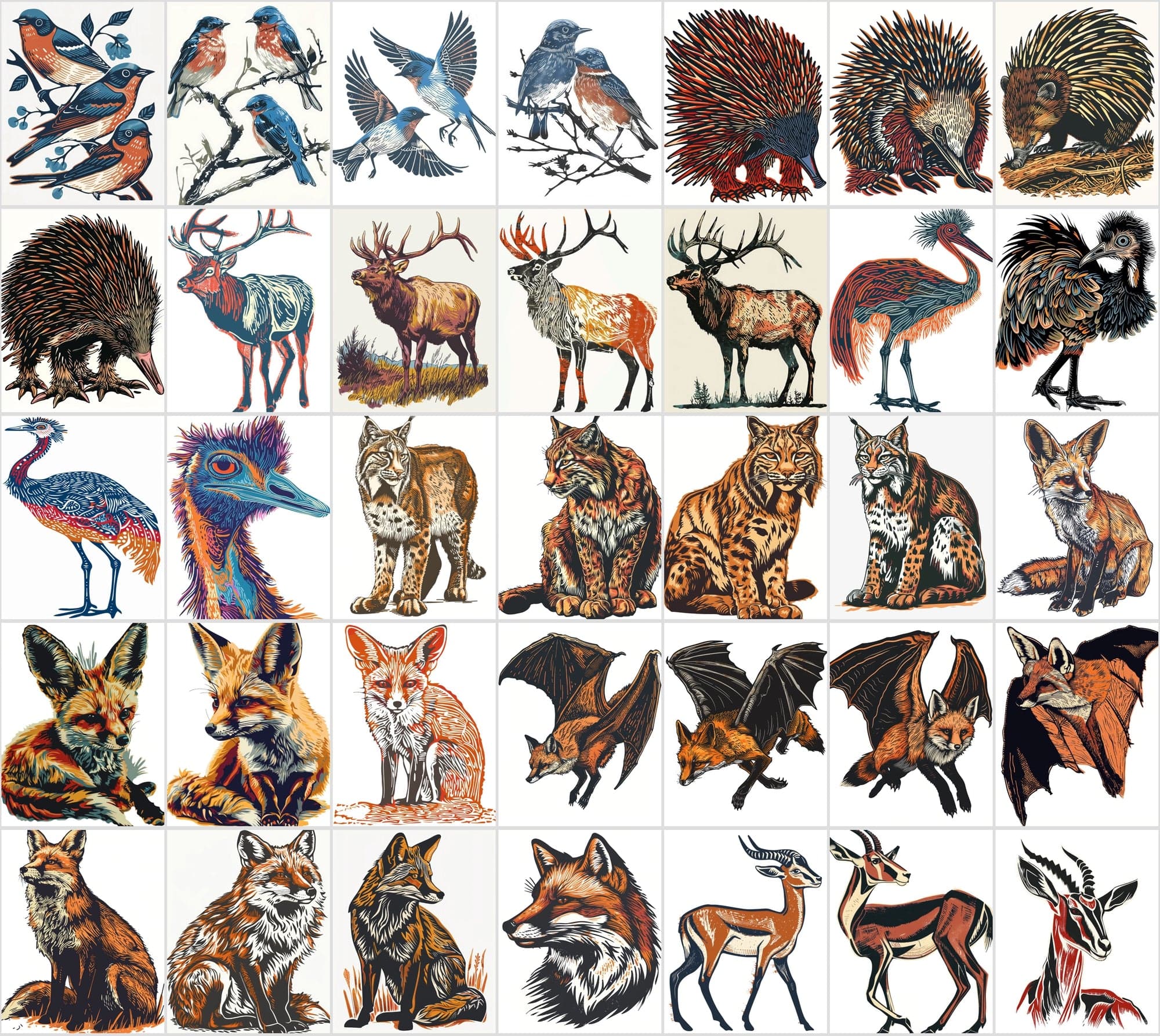 550 Linocut Animal Images - Digital Download with Commercial License Digital Download Sumobundle