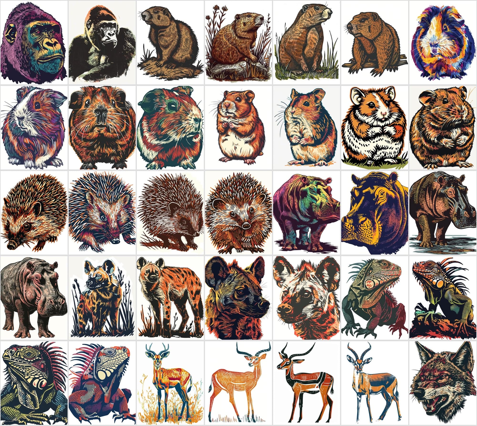 550 Linocut Animal Images - Digital Download with Commercial License Digital Download Sumobundle