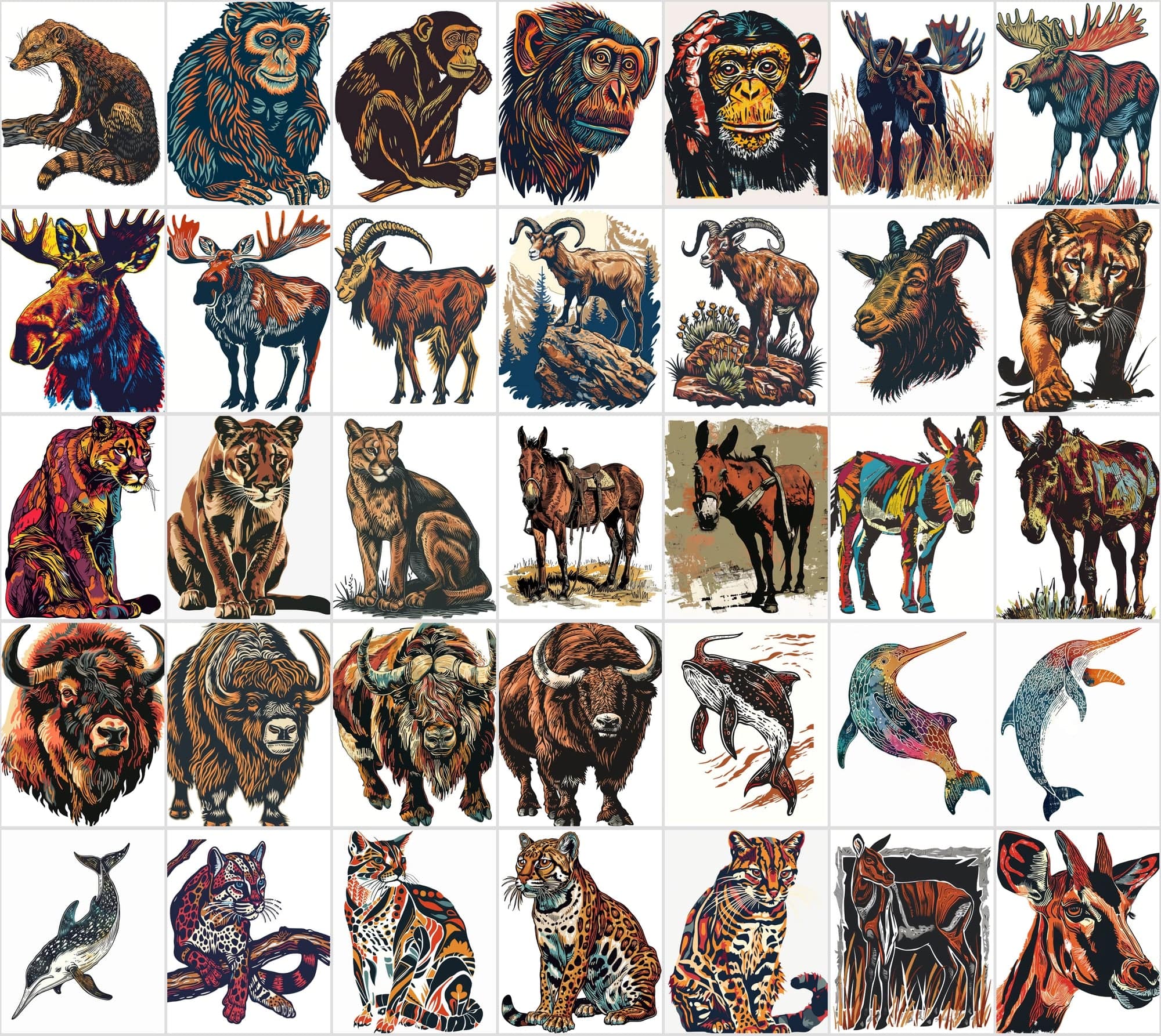 550 Linocut Animal Images - Digital Download with Commercial License Digital Download Sumobundle