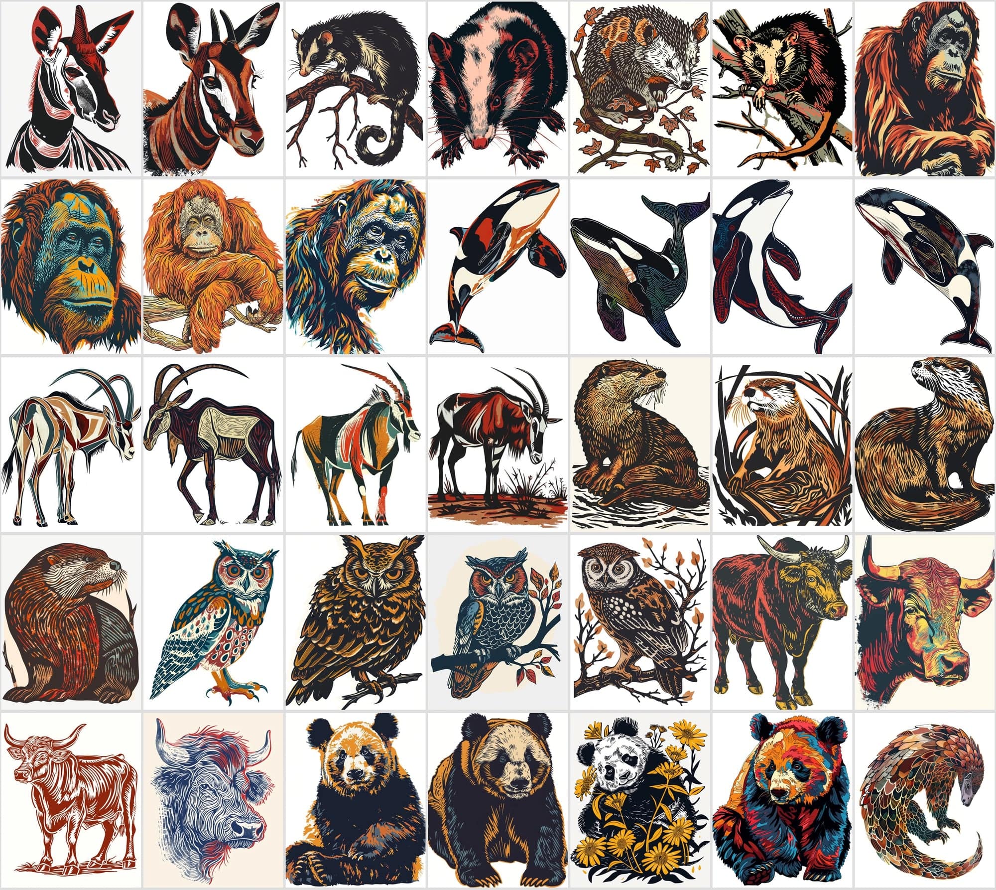550 Linocut Animal Images - Digital Download with Commercial License Digital Download Sumobundle