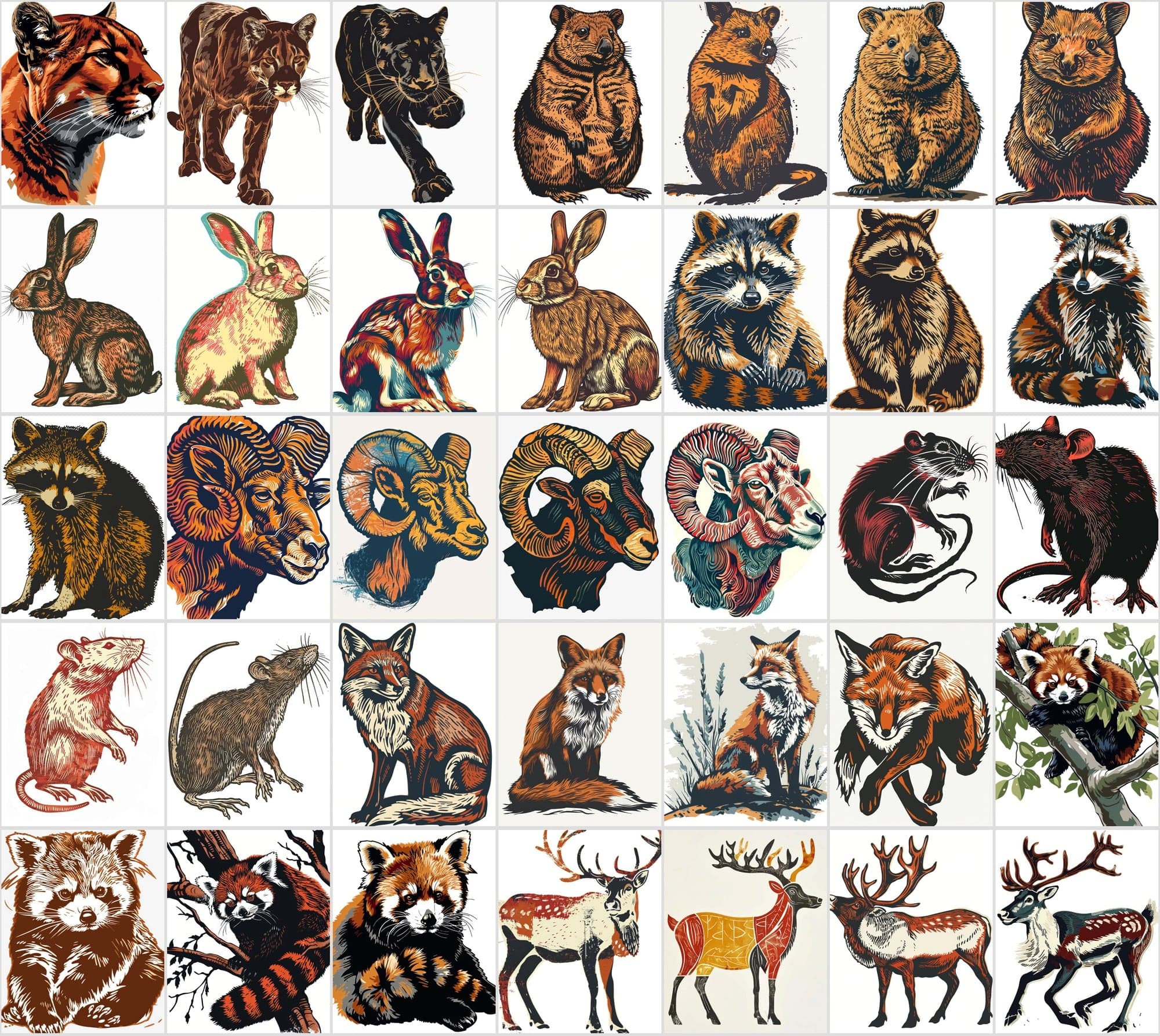 550 Linocut Animal Images - Digital Download with Commercial License Digital Download Sumobundle