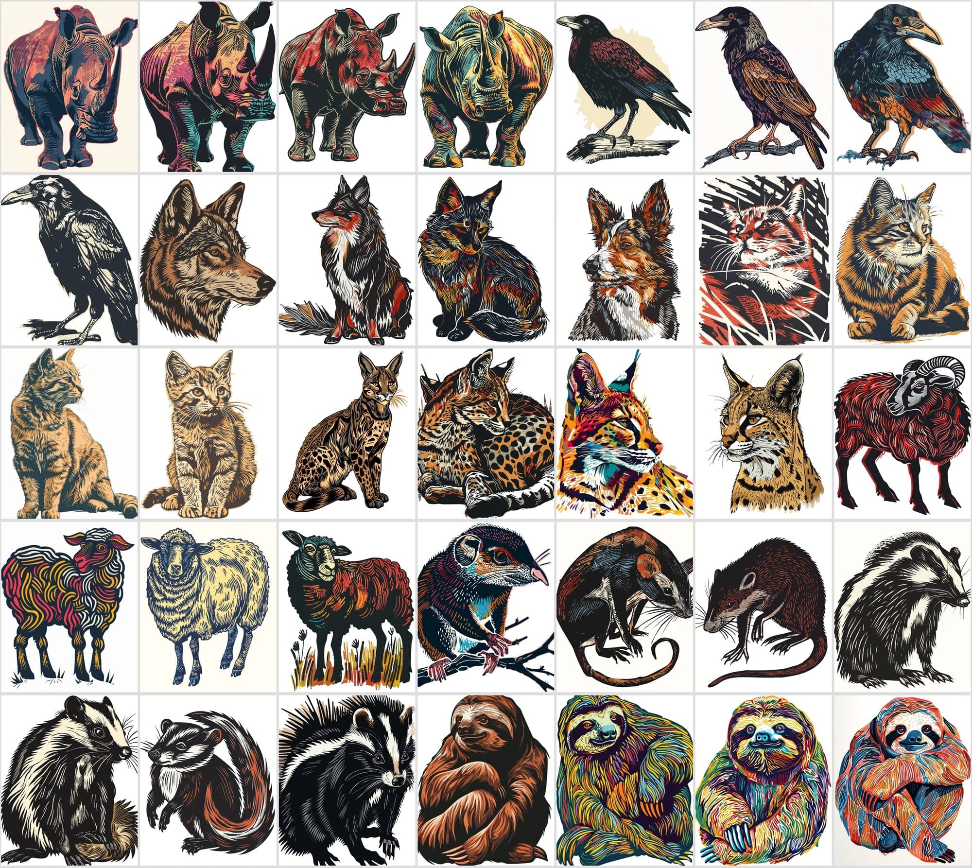 550 Linocut Animal Images - Digital Download with Commercial License Digital Download Sumobundle
