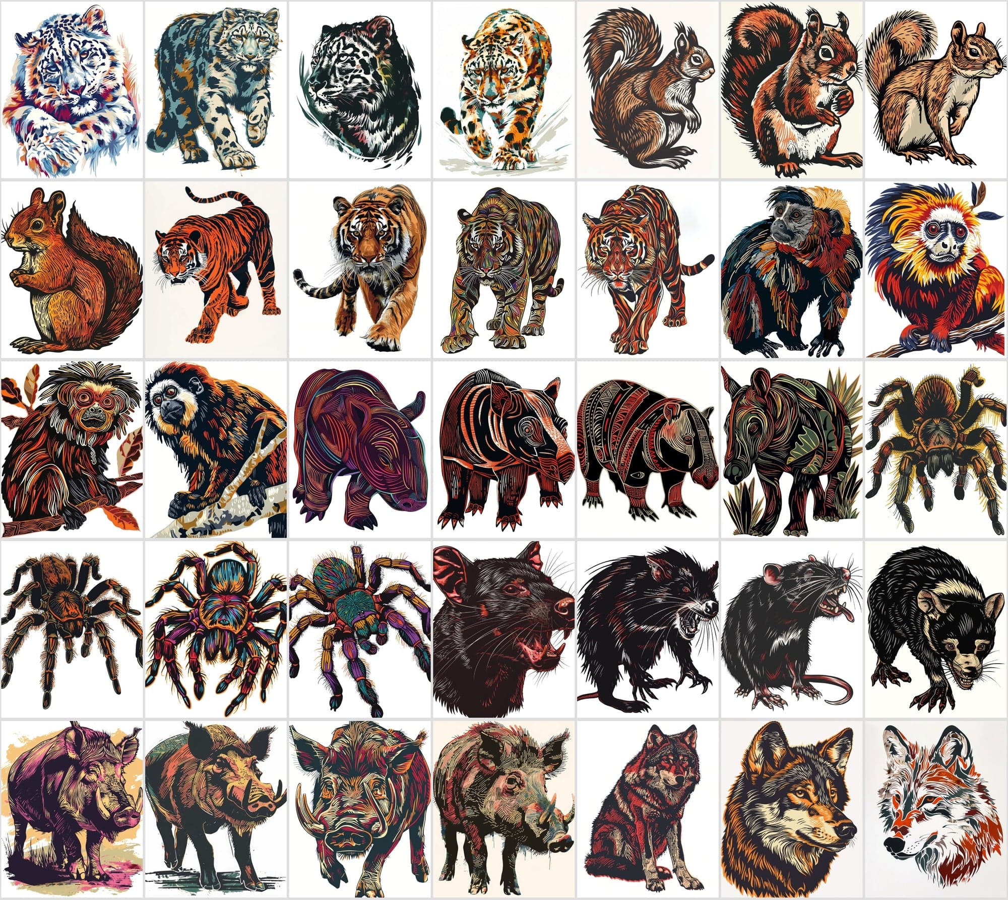 550 Linocut Animal Images - Digital Download with Commercial License Digital Download Sumobundle
