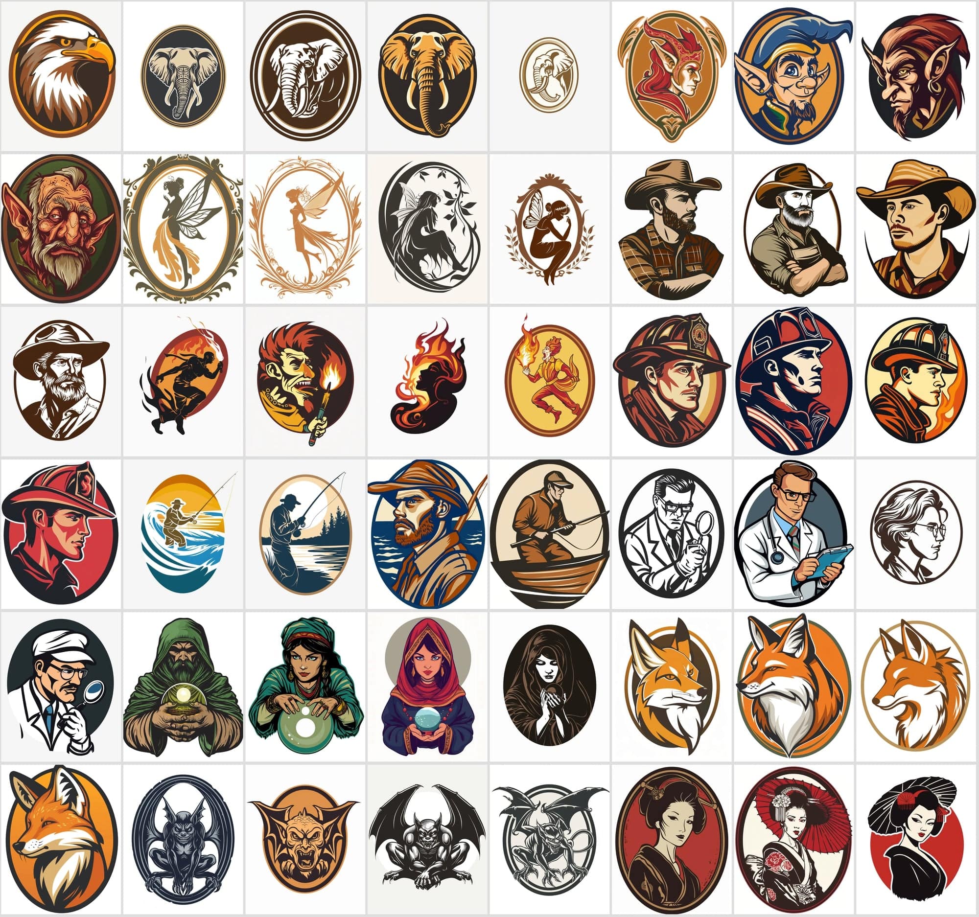 550 Unique Character Medallion JPGs | Commercial License Digital Download Sumobundle