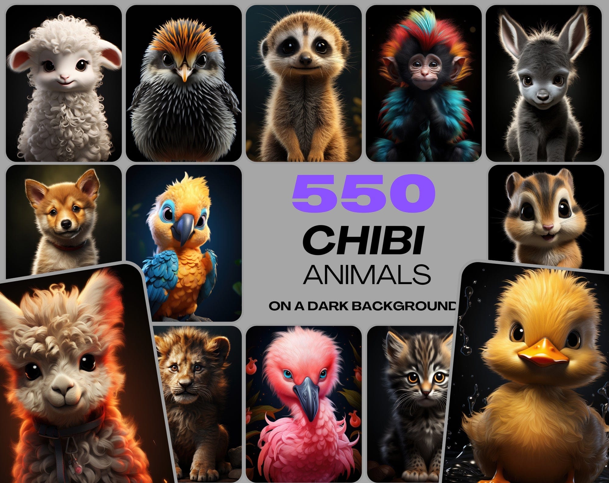 550 Vibrant Chibi Animal Images Collection Digital Download Sumobundle