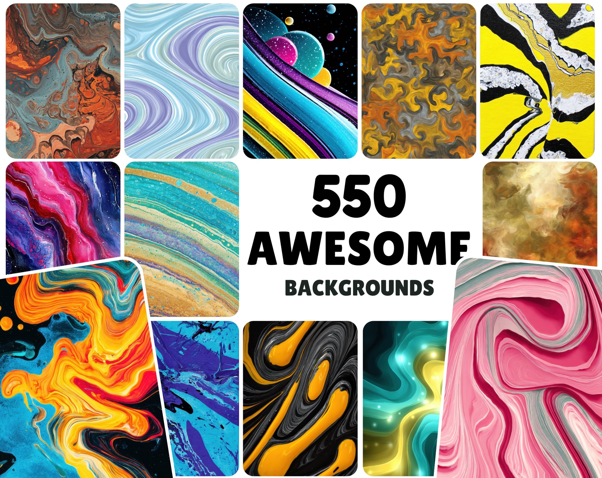 550 Abstract Dark Liquid Paint Backgrounds Bundle | Swirling Fluid Art