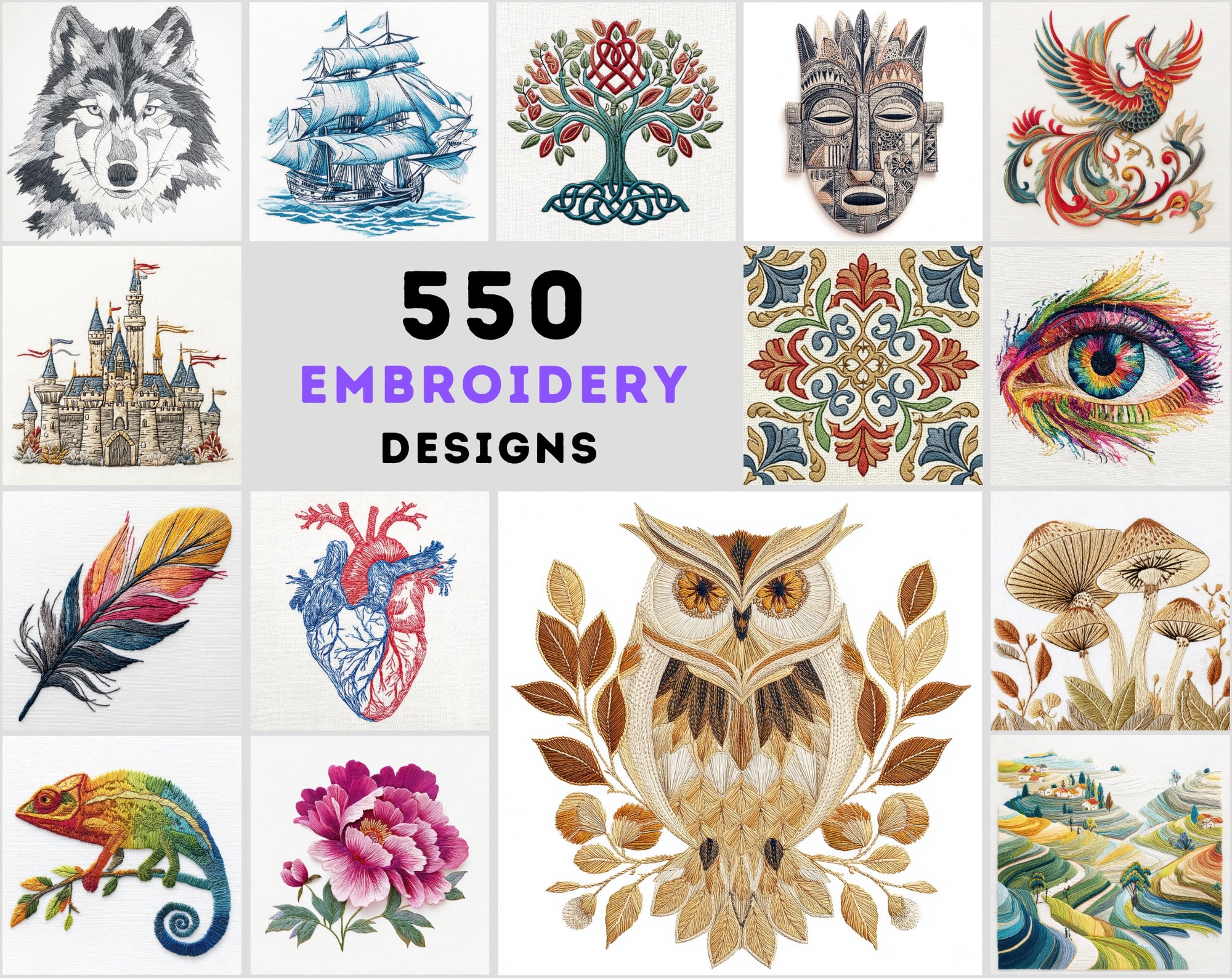 550 High-Resolution Embroidery Design Images | 3D Effect Collection