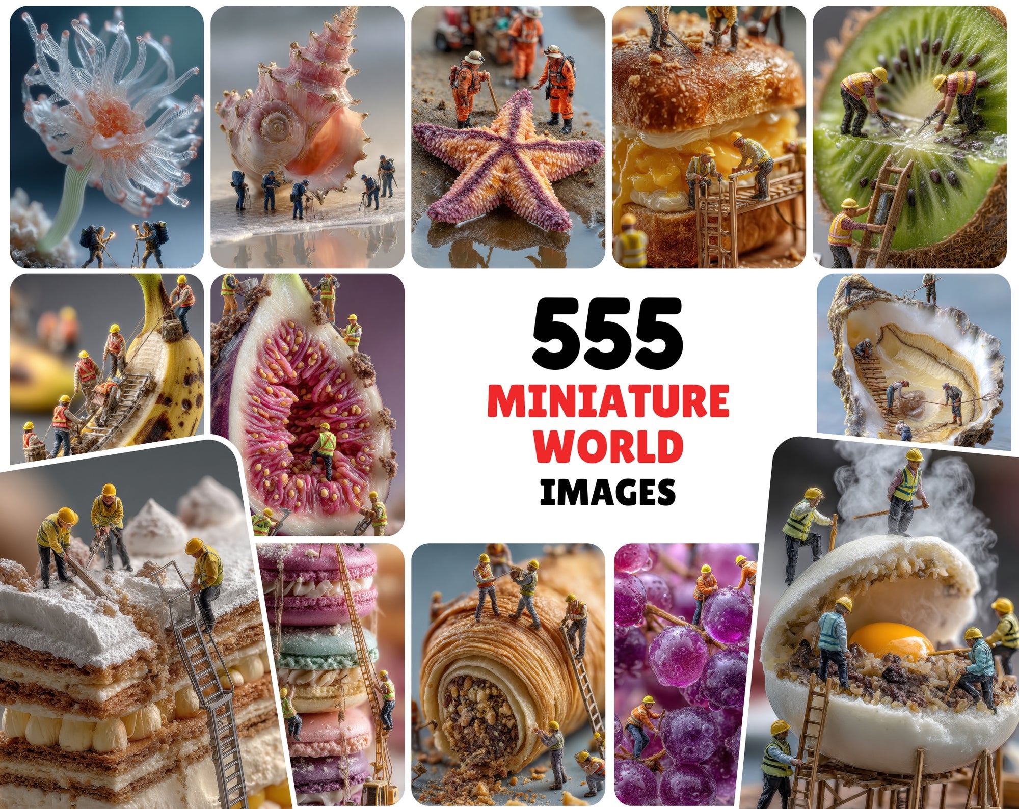 555 Miniature People Image Bundle, Hyper-Realistic Art, Tiny People Clipart, Commercial Use,