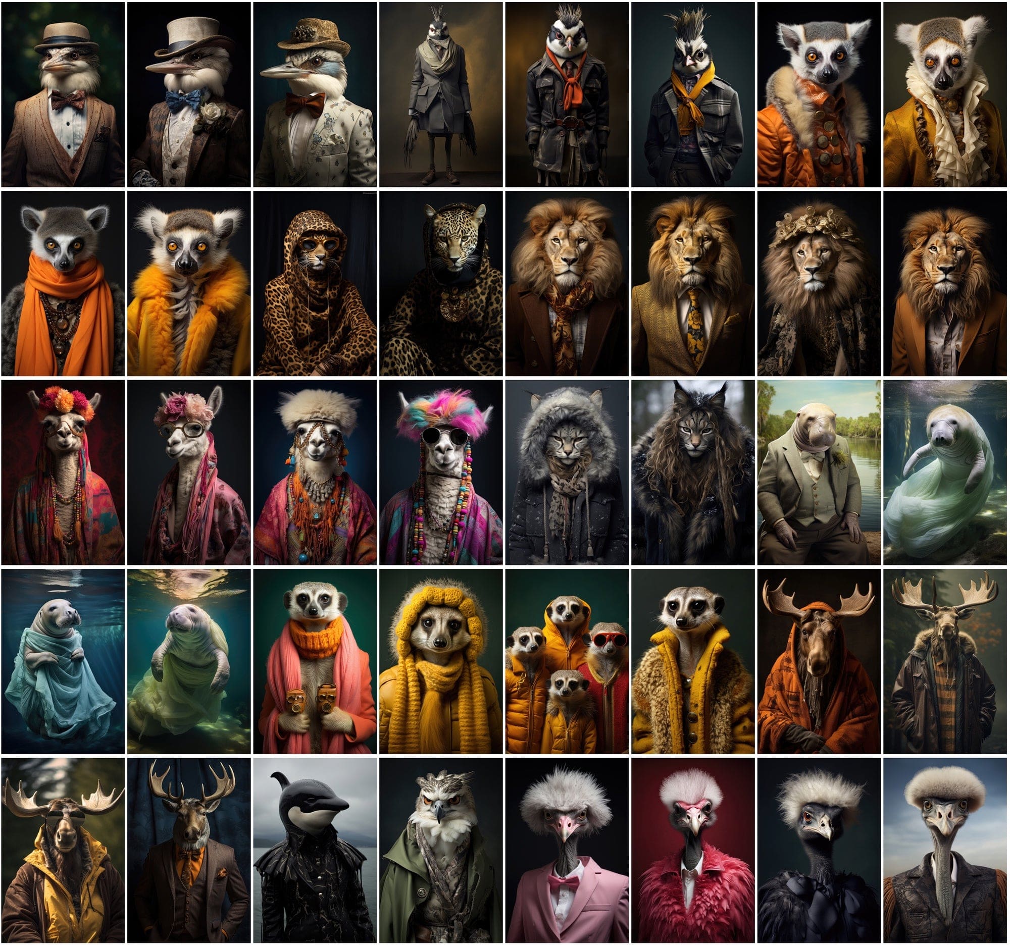 570 Cool Animals in Fashion: Surreal & Colourful JPG Images - Commercial License Included Digital Download Sumobundle