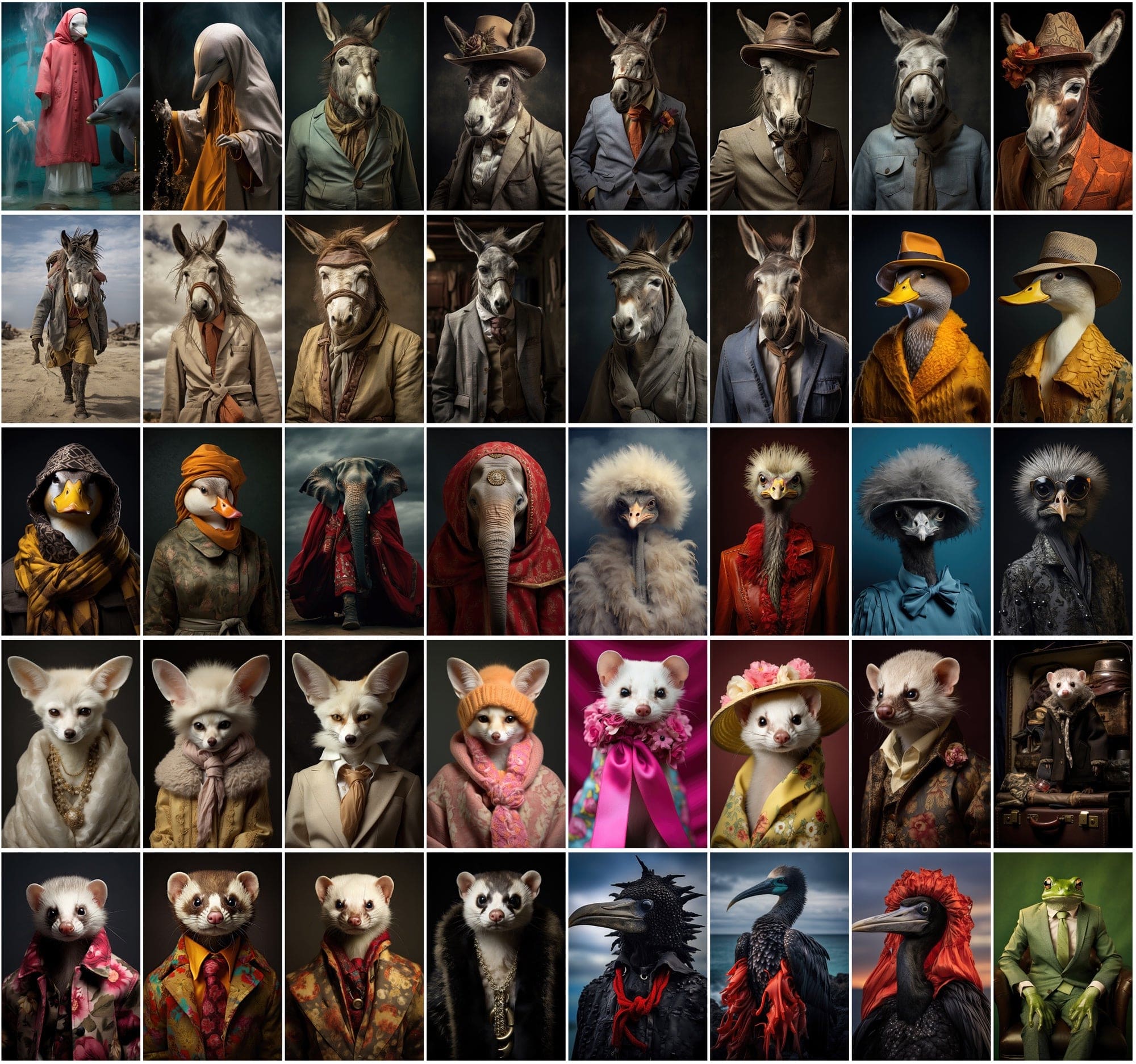 570 Cool Animals in Fashion: Surreal & Colourful JPG Images - Commercial License Included Digital Download Sumobundle