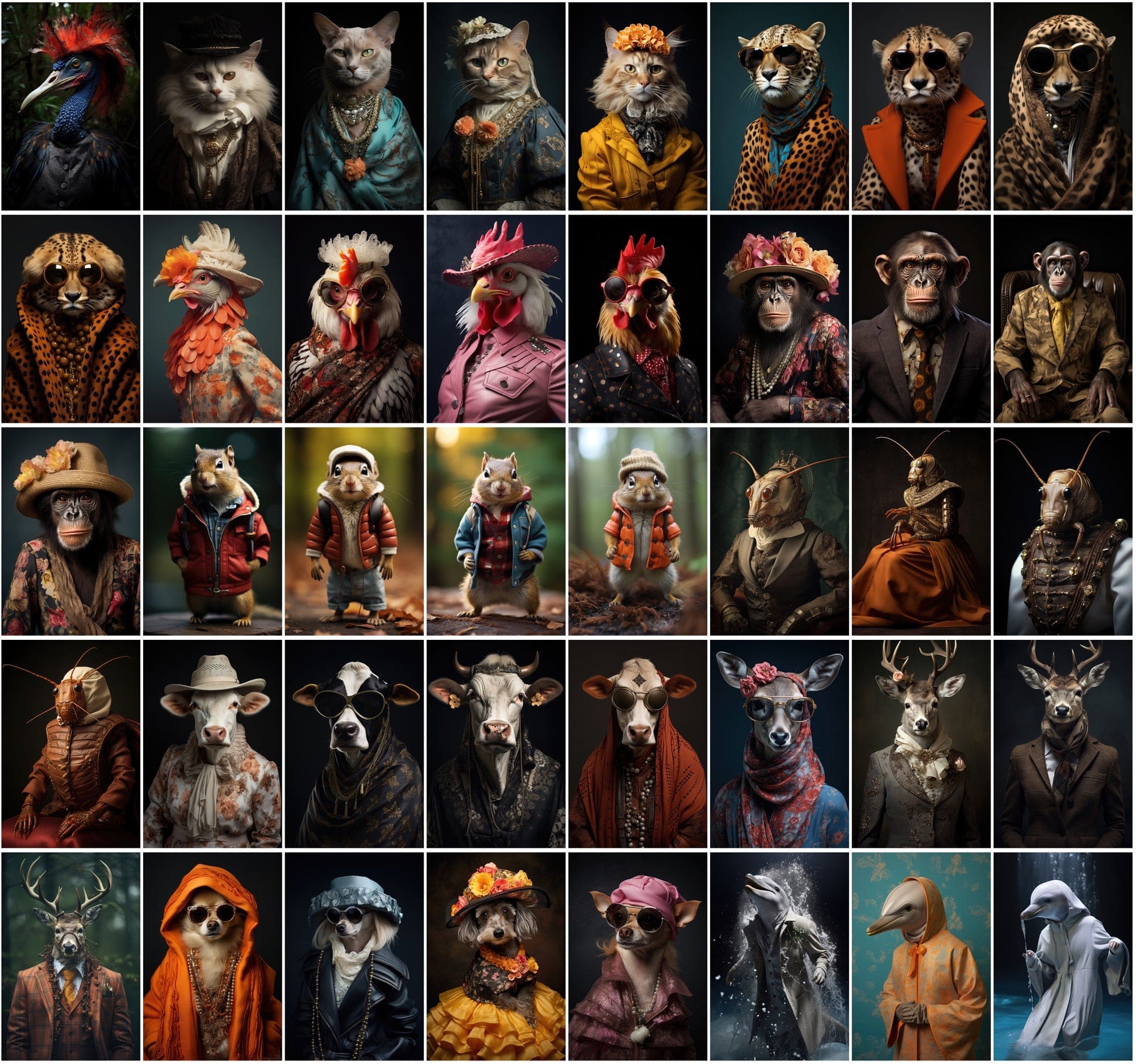 570 Cool Animals in Fashion: Surreal & Colourful JPG Images - Commercial License Included Digital Download Sumobundle