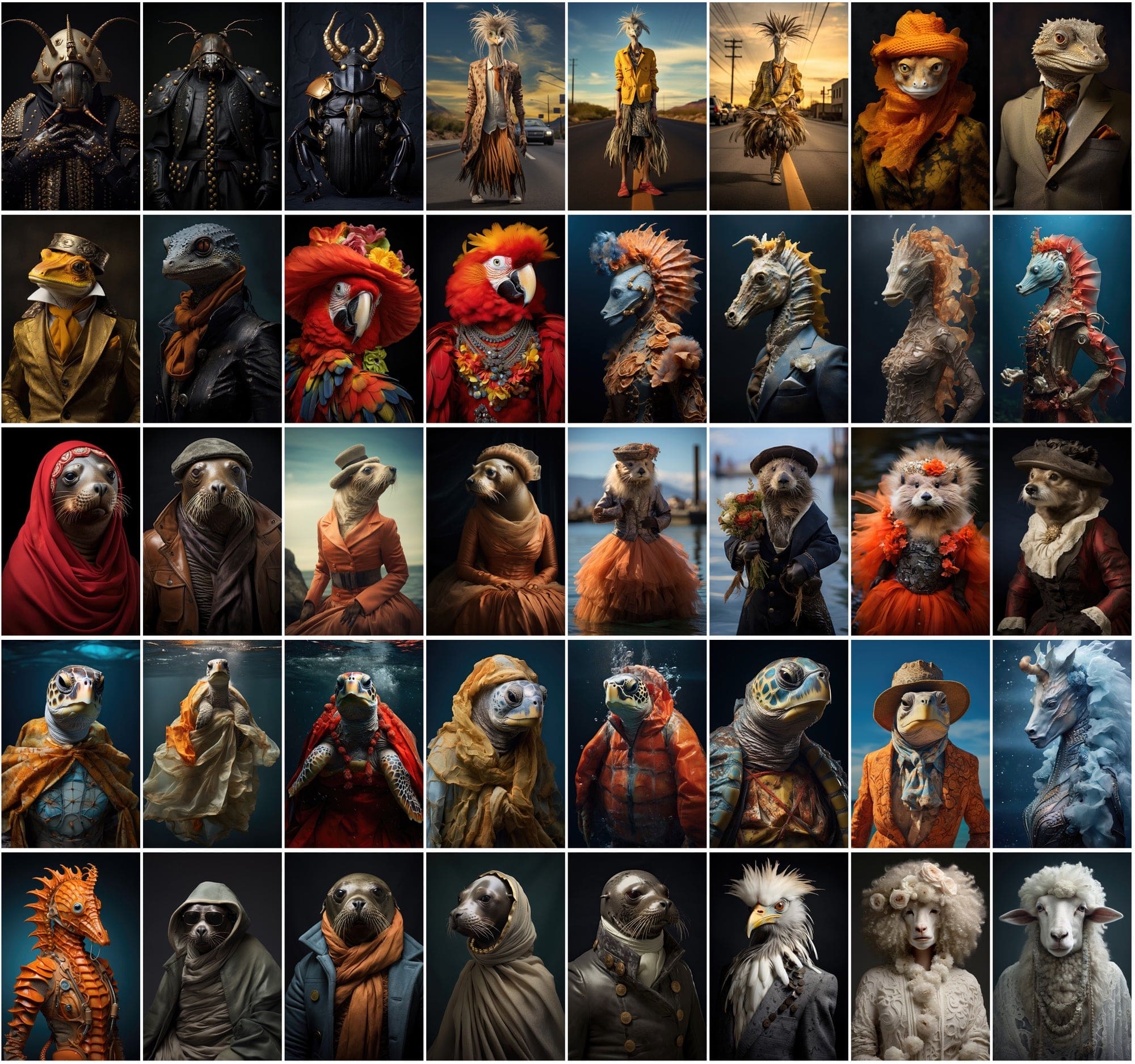 570 Cool Animals in Fashion: Surreal & Colourful JPG Images - Commercial License Included Digital Download Sumobundle