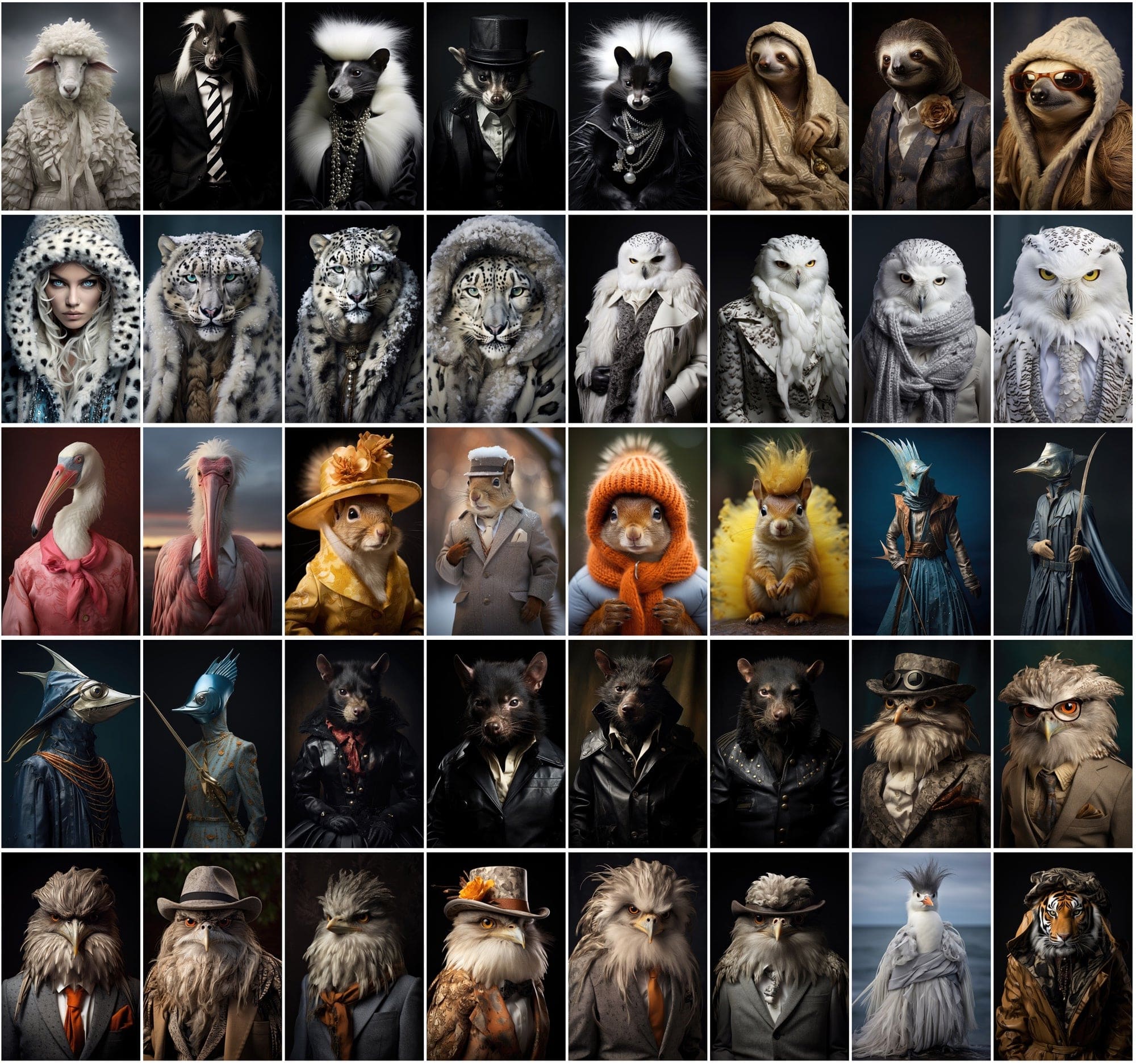 570 Cool Animals in Fashion: Surreal & Colourful JPG Images - Commercial License Included Digital Download Sumobundle