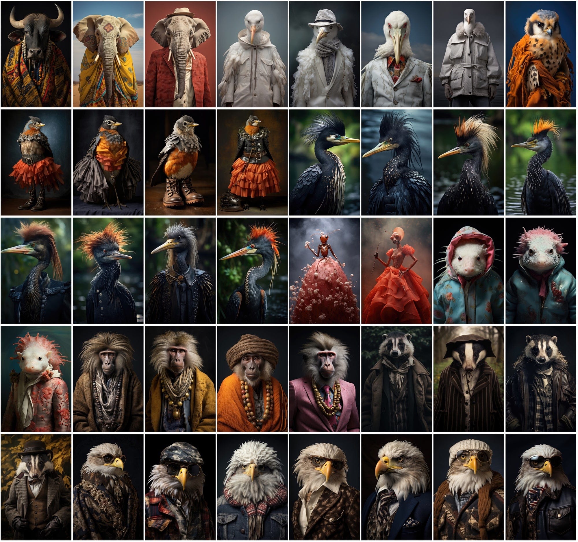 570 Cool Animals in Fashion: Surreal & Colourful JPG Images - Commercial License Included Digital Download Sumobundle