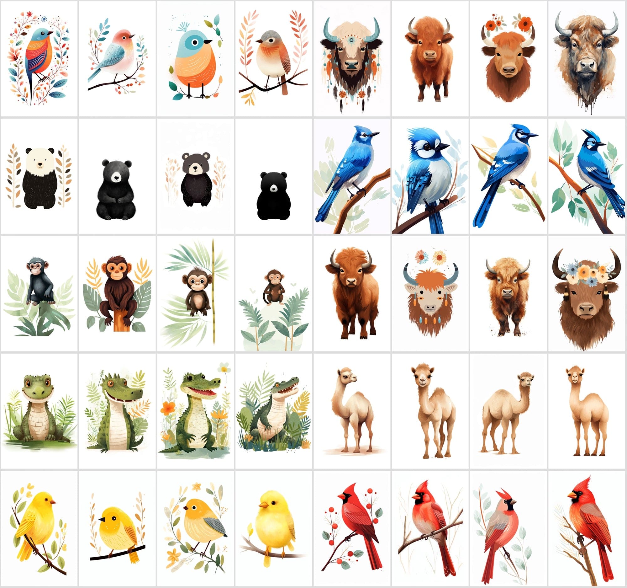 570 Cute Animal Illustrations Bundle Digital Download Sumobundle