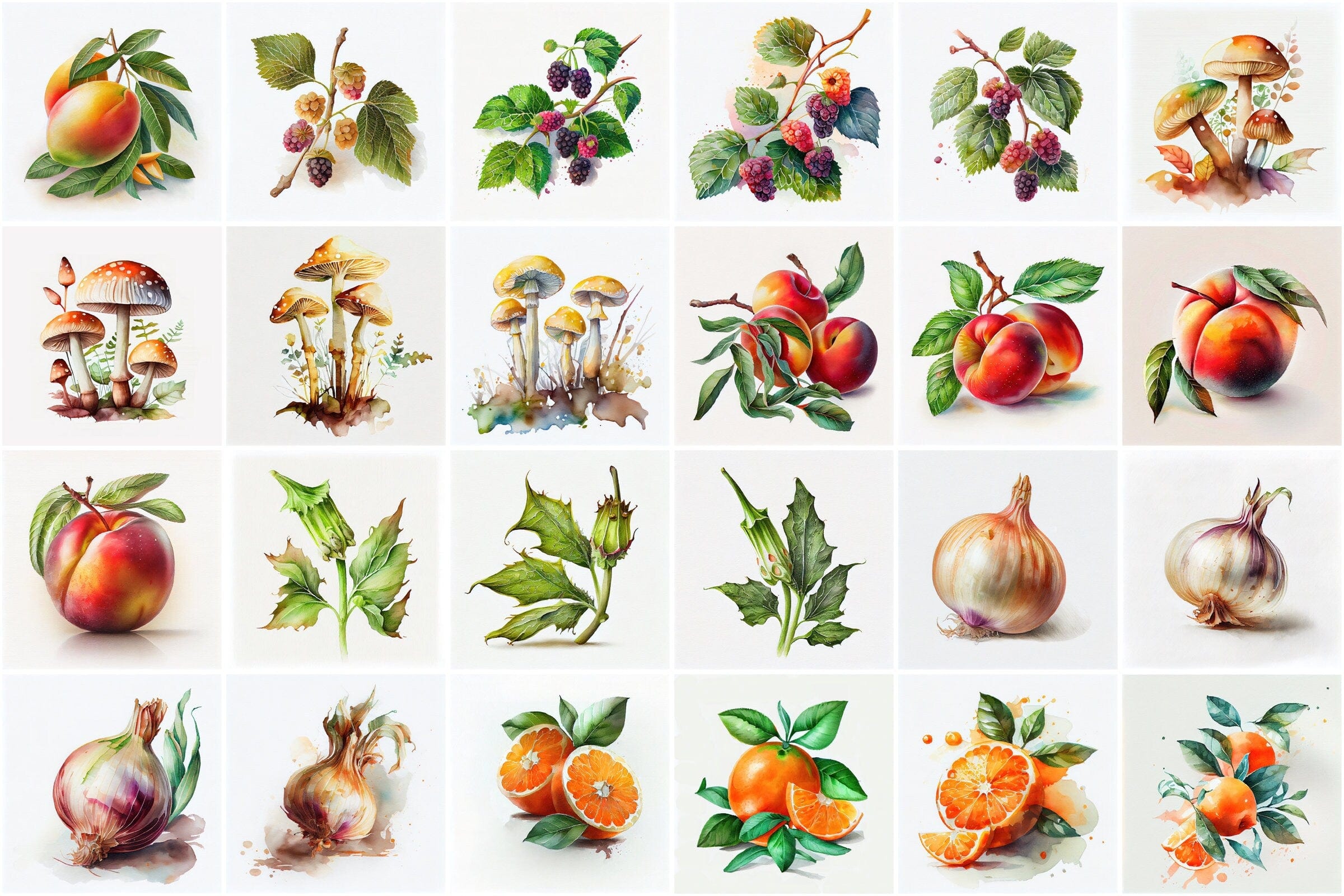 570 Vibrant Watercolor Fruits and Vegetables Bundle for Commercial Use - Fruits and Vegetables Watercolor Clipart for Recipe Cards and Print Digital Download Sumobundle
