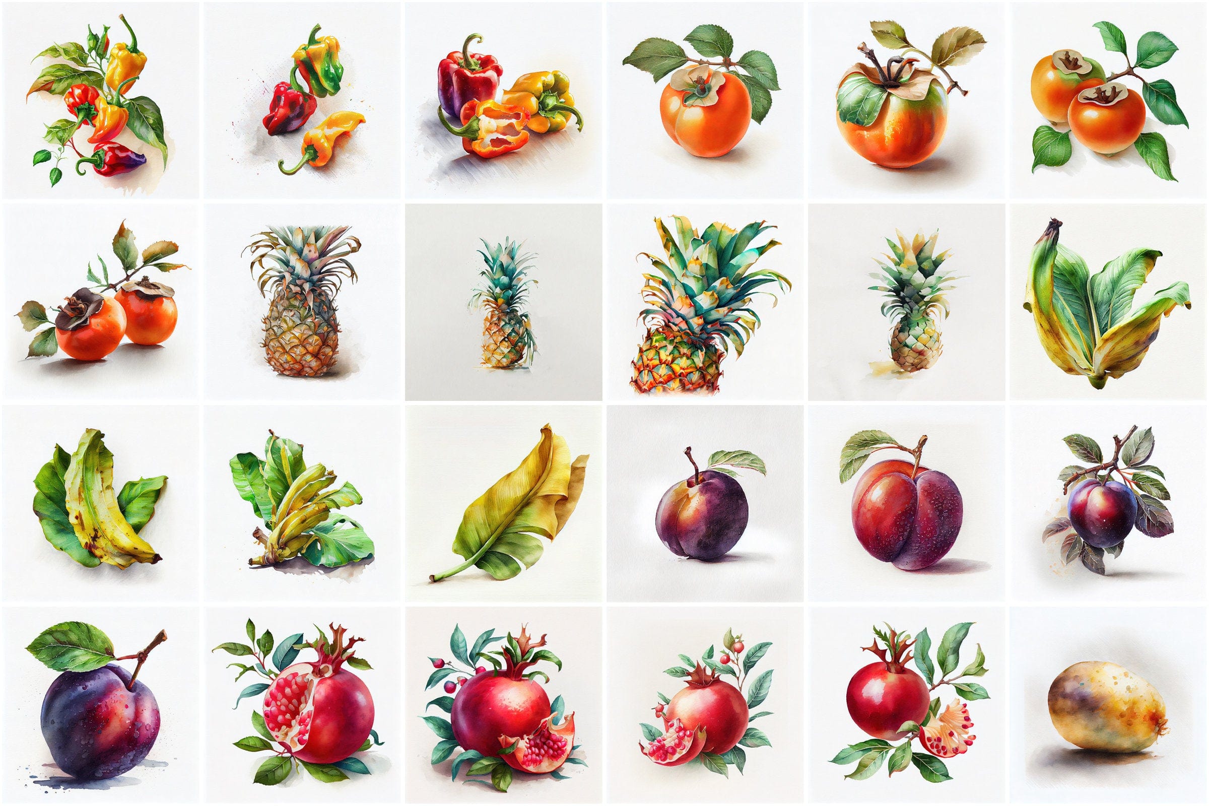570 Vibrant Watercolor Fruits and Vegetables Bundle for Commercial Use - Fruits and Vegetables Watercolor Clipart for Recipe Cards and Print Digital Download Sumobundle