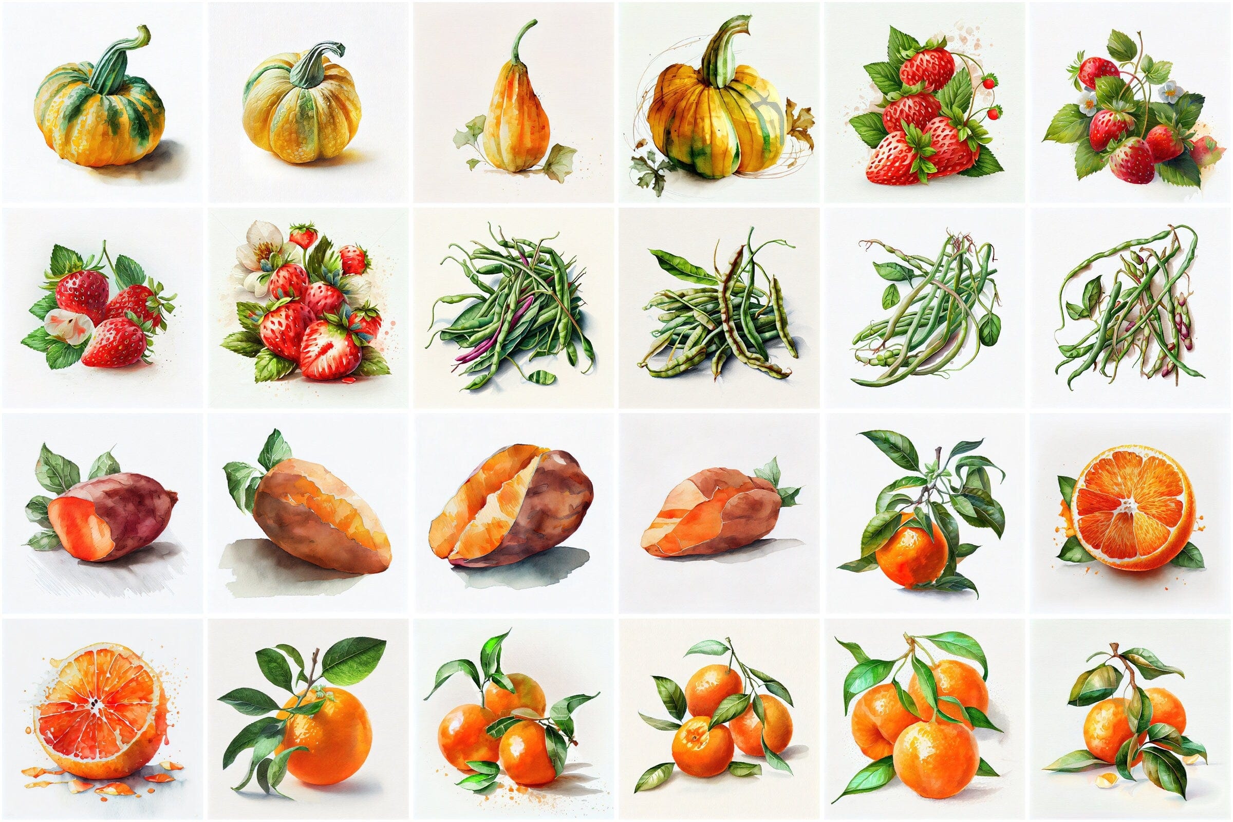 570 Vibrant Watercolor Fruits and Vegetables Bundle for Commercial Use - Fruits and Vegetables Watercolor Clipart for Recipe Cards and Print Digital Download Sumobundle