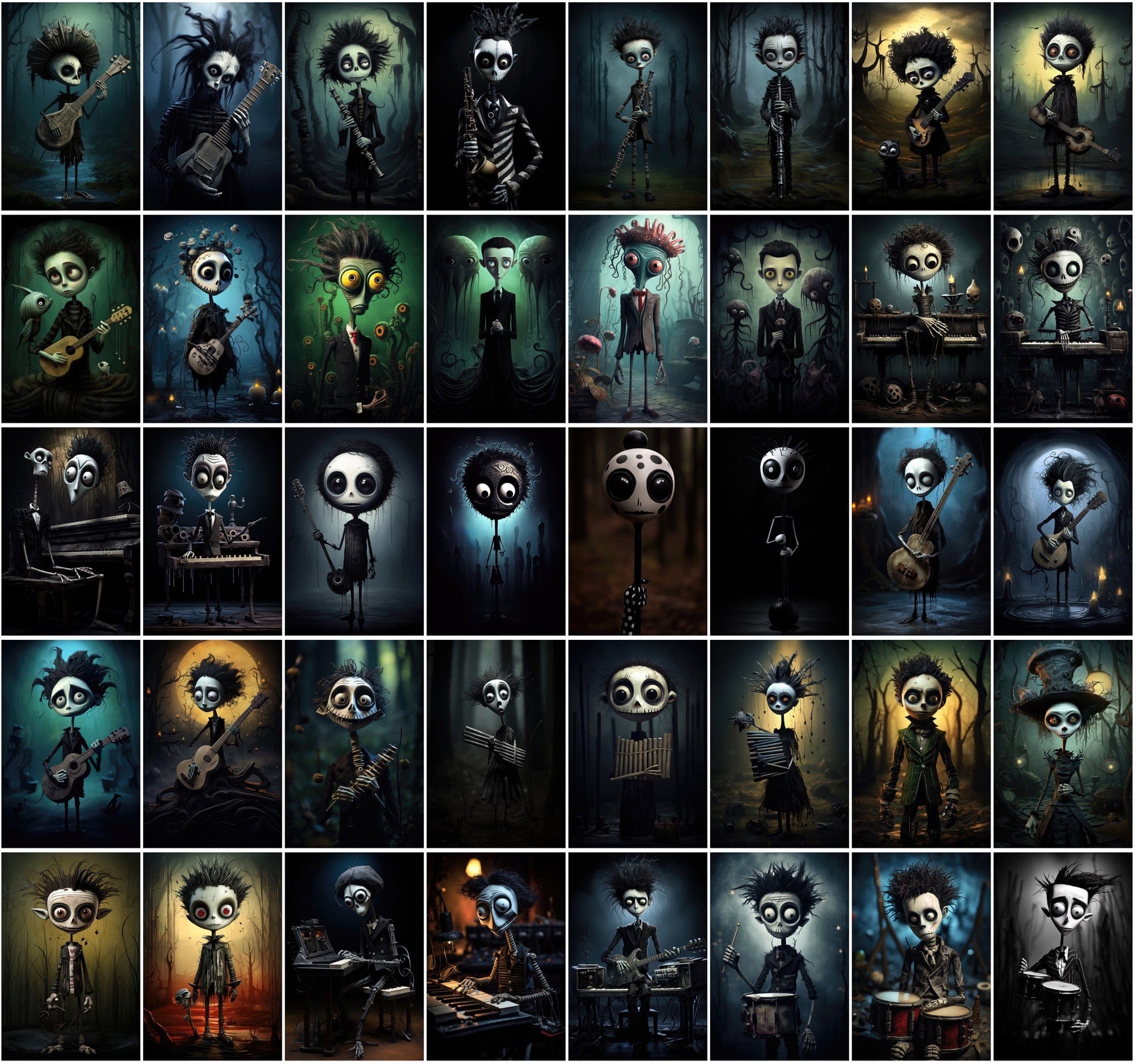 580 Dark & Dreamy Characters with Musical Instruments - Unique Wall Art Digital Download Sumobundle