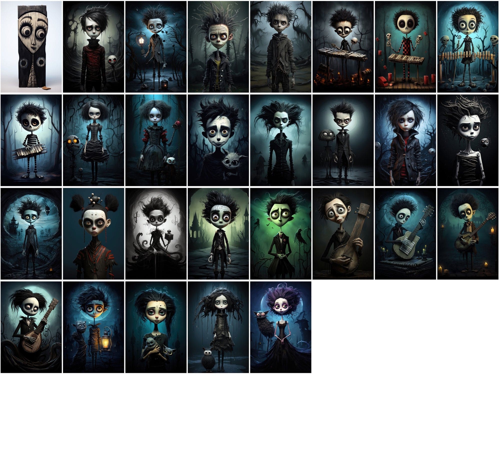 580 Dark & Dreamy Characters with Musical Instruments - Unique Wall Art Digital Download Sumobundle