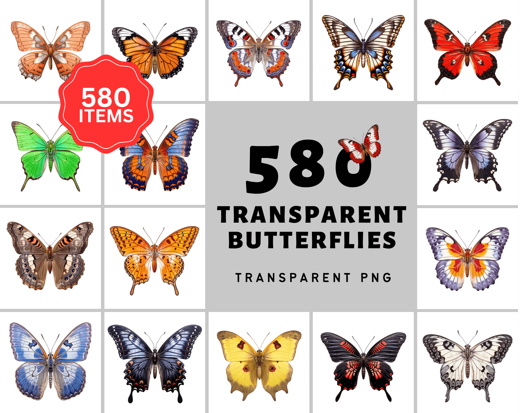 580 High-Resolution Transparent and White-Background Butterfly PNG Images for Commercial Use Digital Download Sumobundle