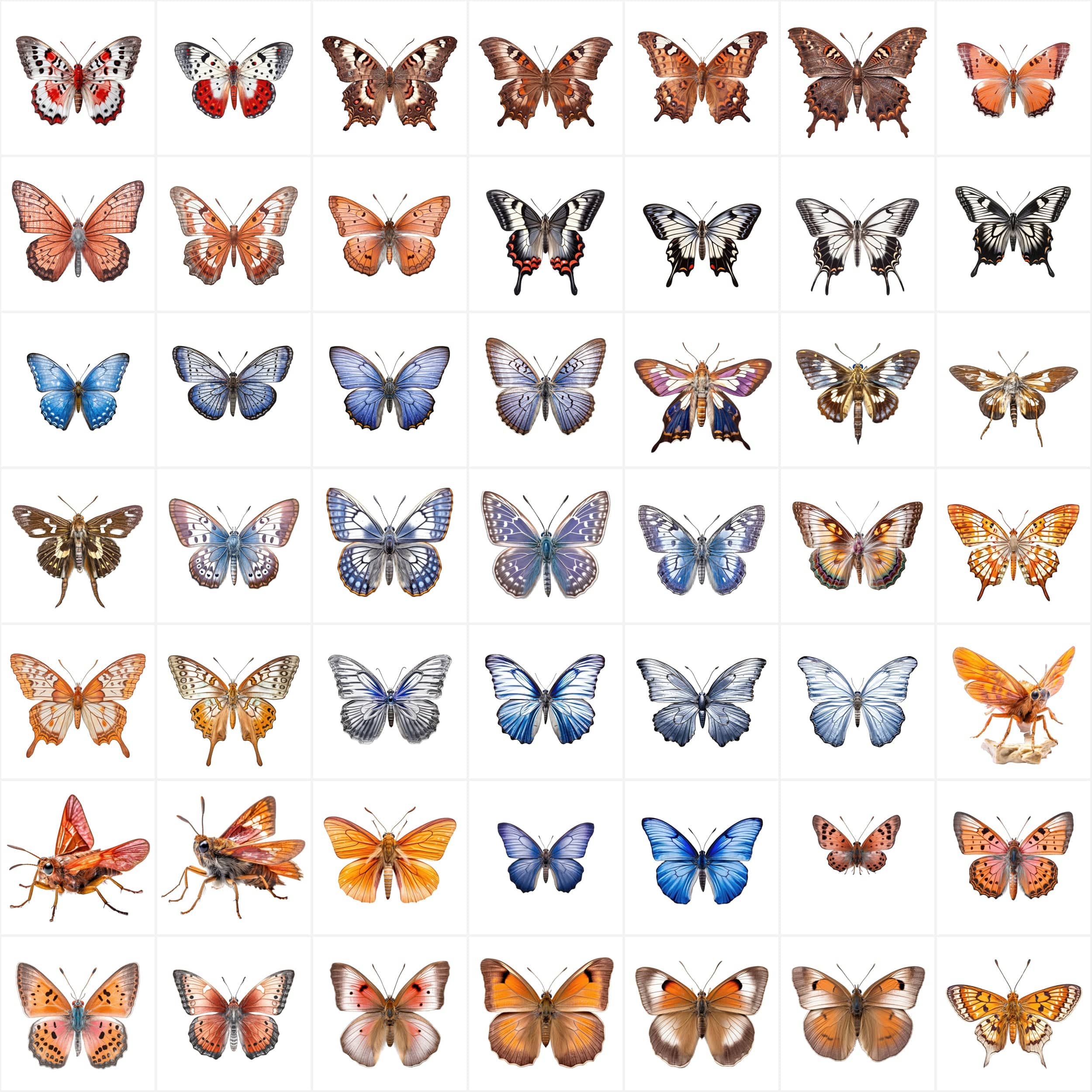 580 High-Resolution Transparent and White-Background Butterfly PNG Images for Commercial Use Digital Download Sumobundle