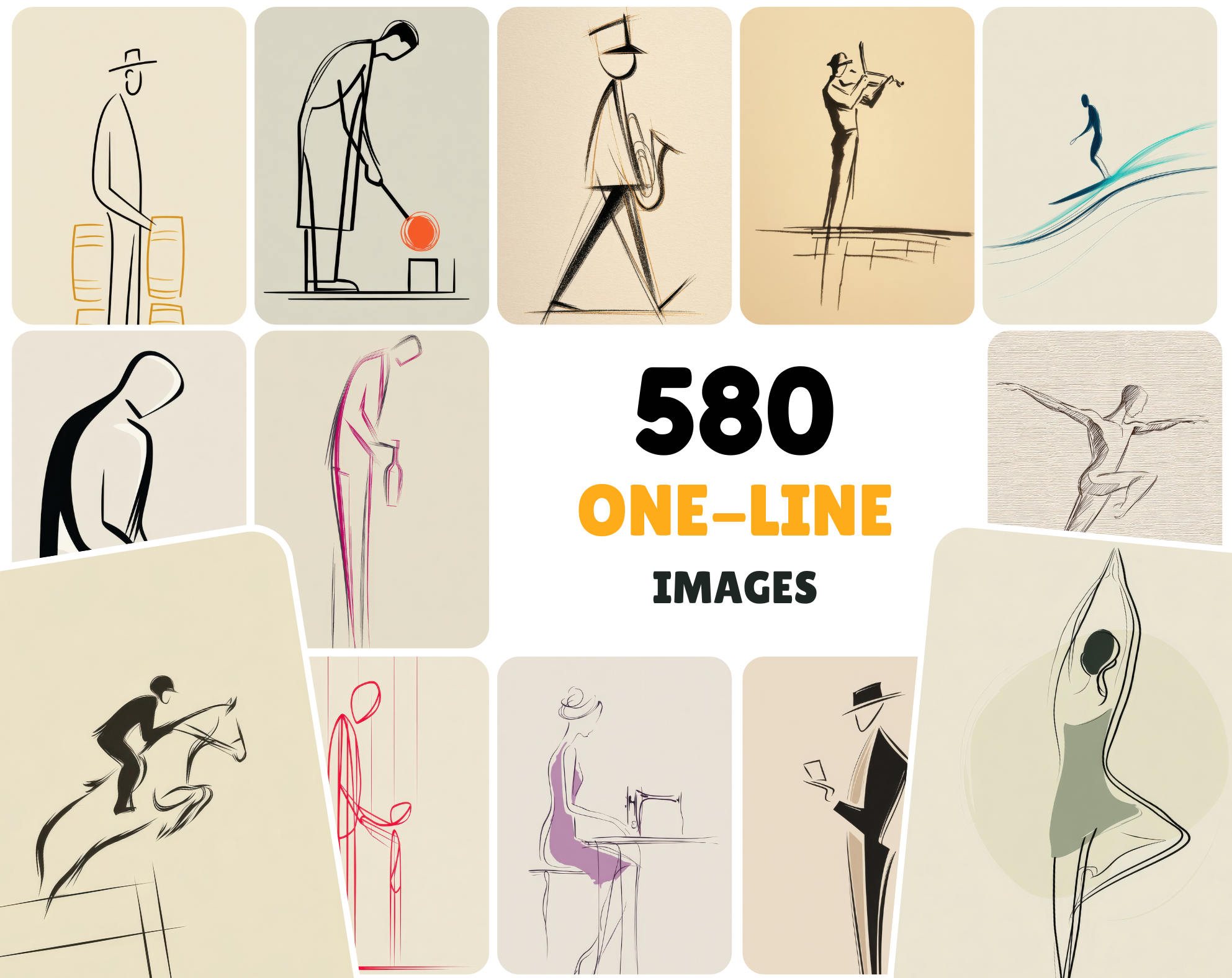 580 Minimalist One-Line Drawing Images | JPG Bundle with Commercial License