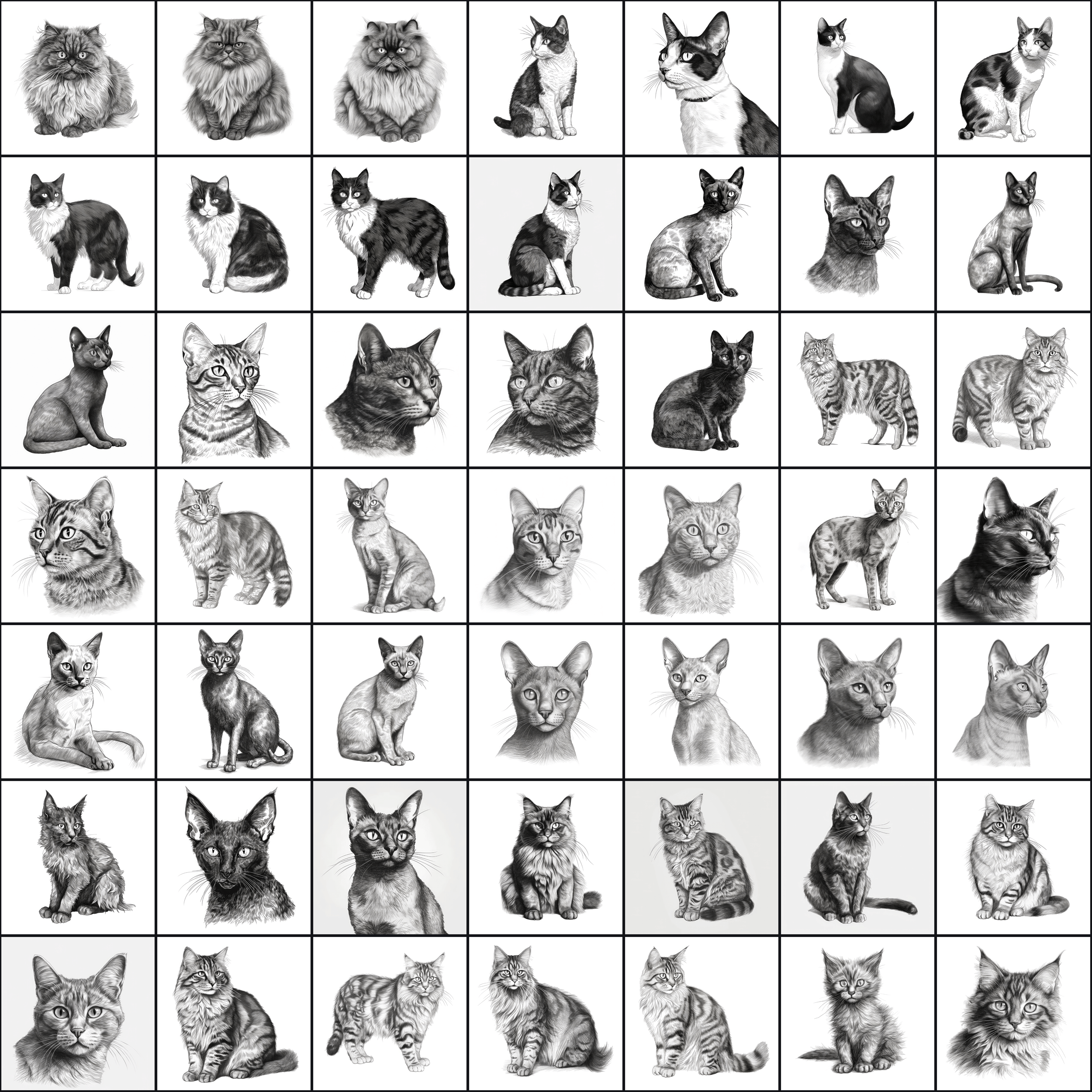 590 Sketch Cat Breed PNGs, Black & White Cat Images Digital Download Sumobundle