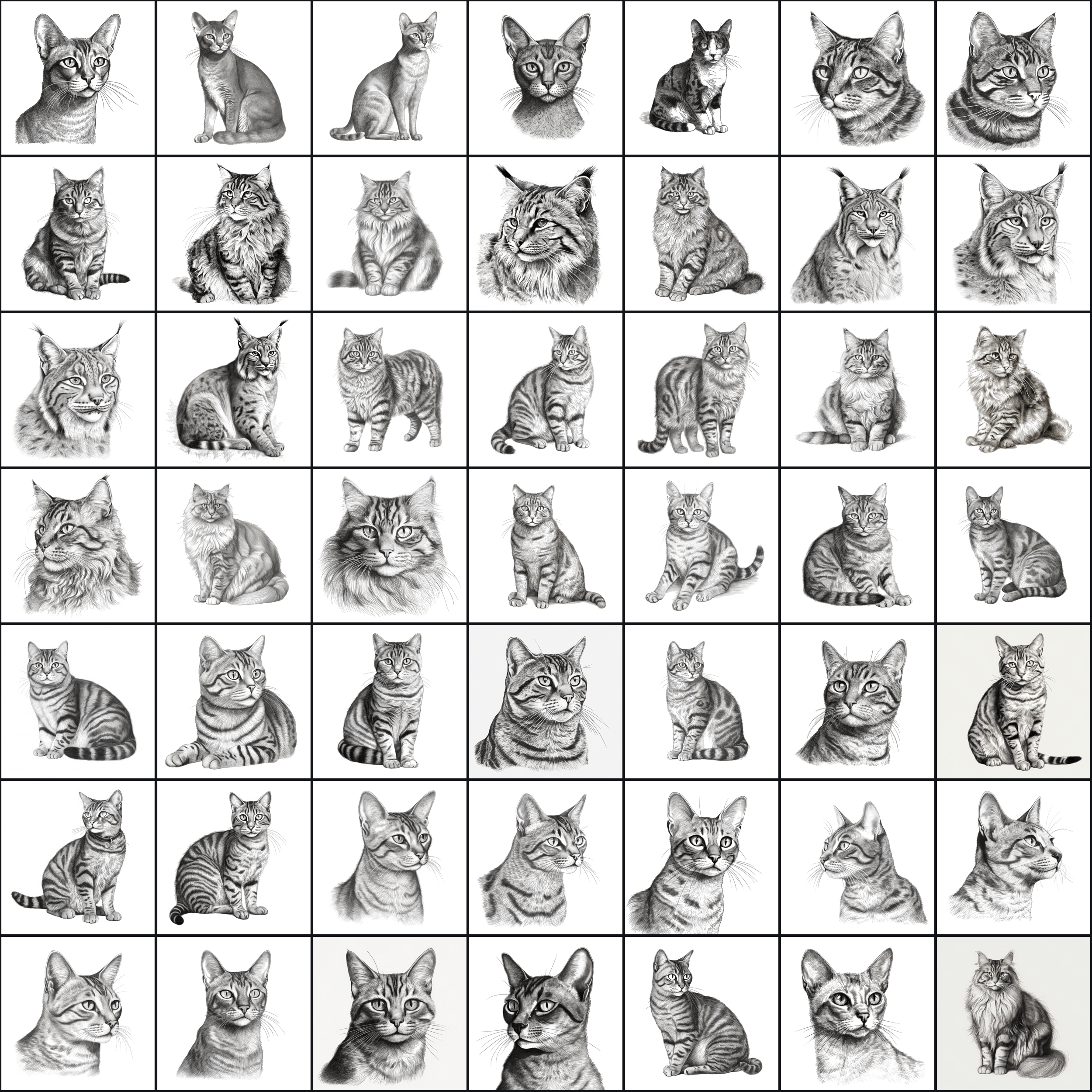 590 Sketch Cat Breed PNGs, Black & White Cat Images Digital Download Sumobundle