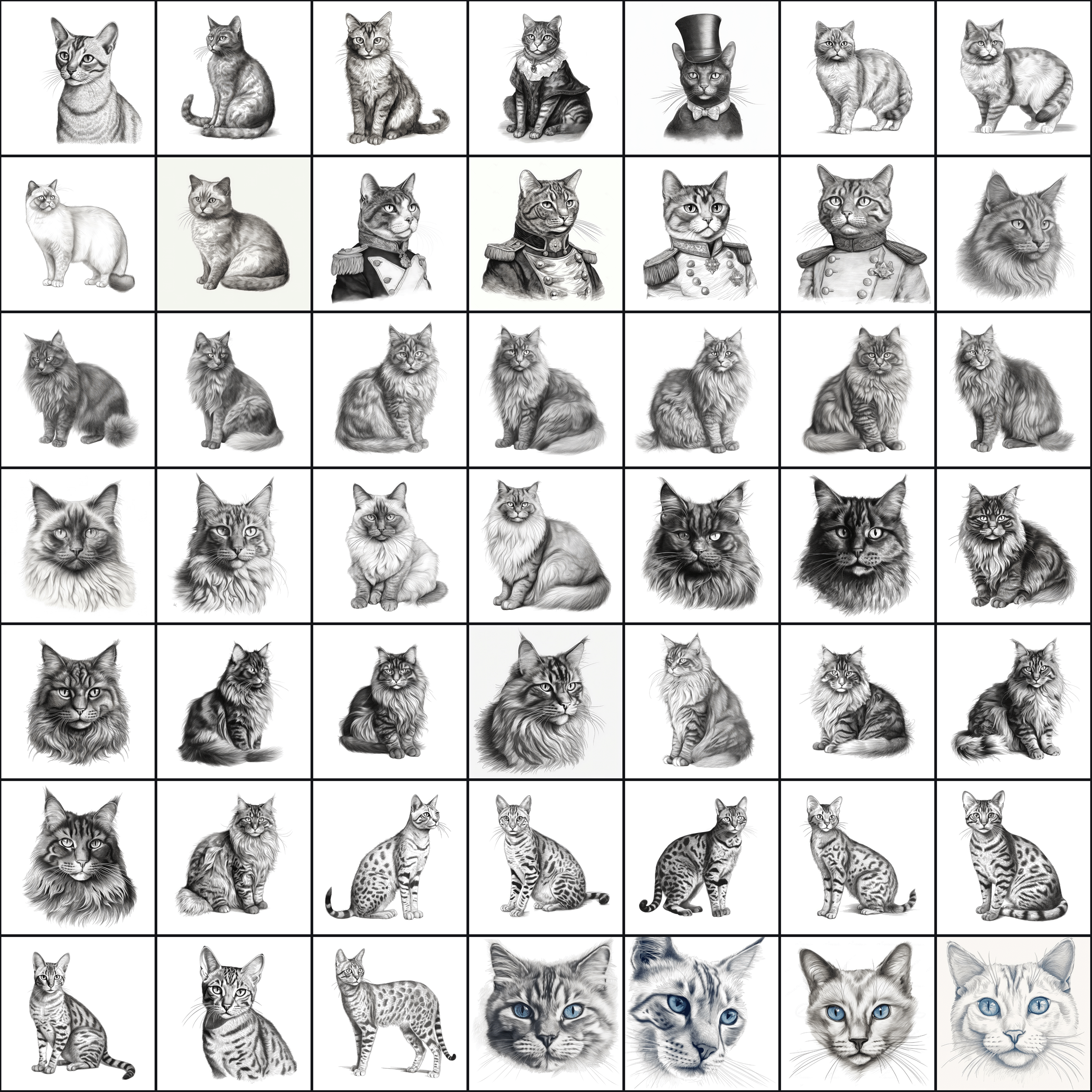 590 Sketch Cat Breed PNGs, Black & White Cat Images Digital Download Sumobundle