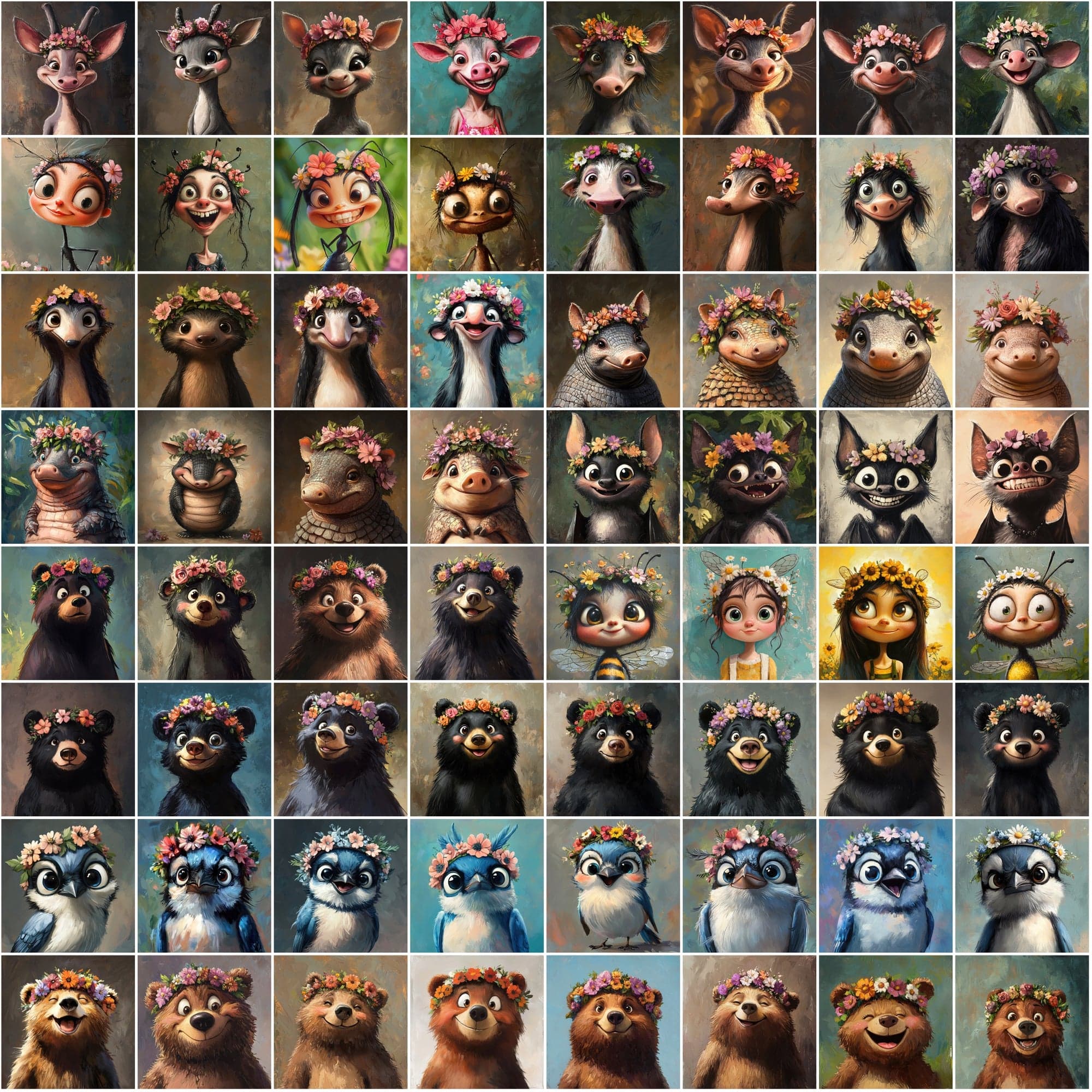 595 Charming Animal Characters: High-Res Oil Painting Style Digital Art Pack Digital Download Sumobundle