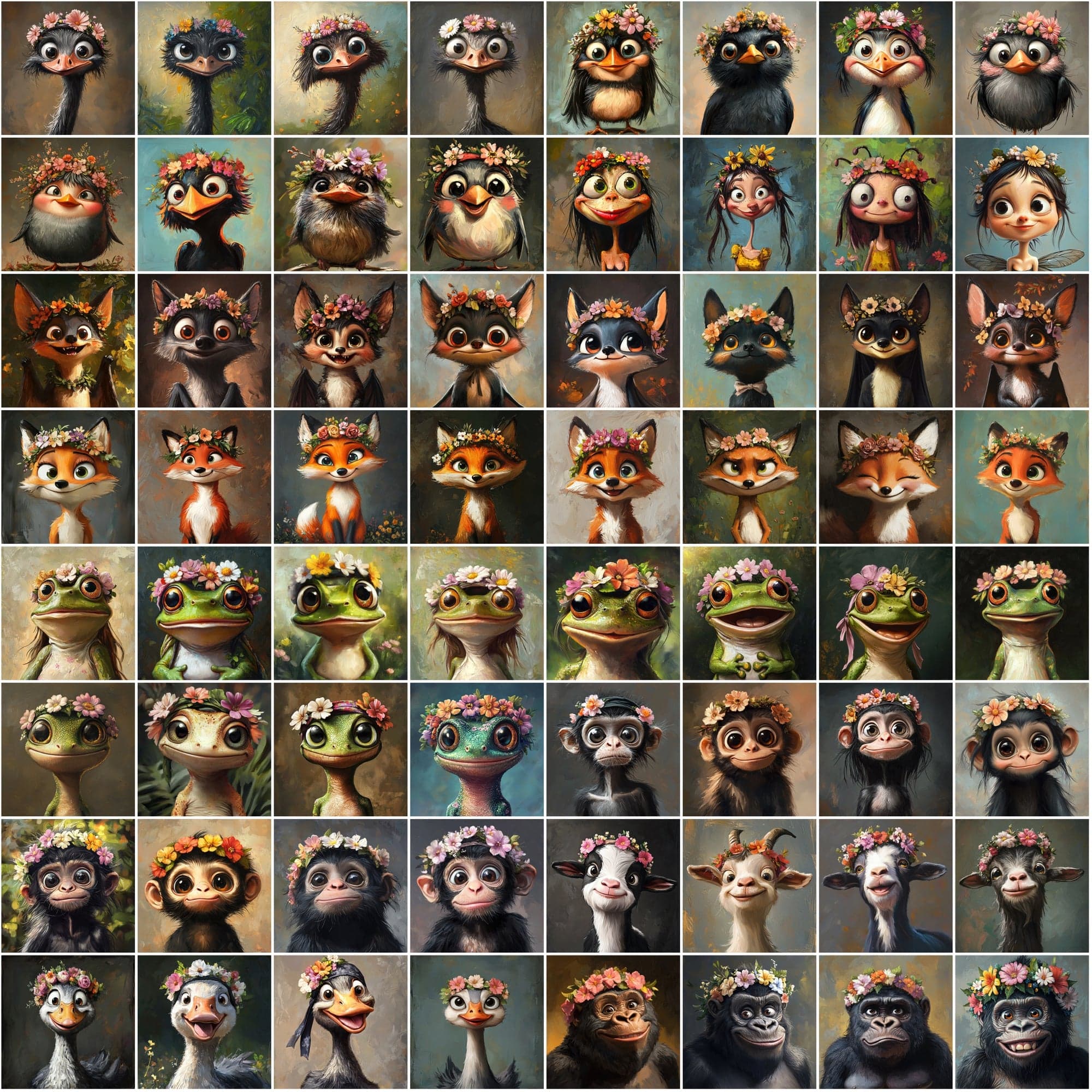 595 Charming Animal Characters: High-Res Oil Painting Style Digital Art Pack Digital Download Sumobundle