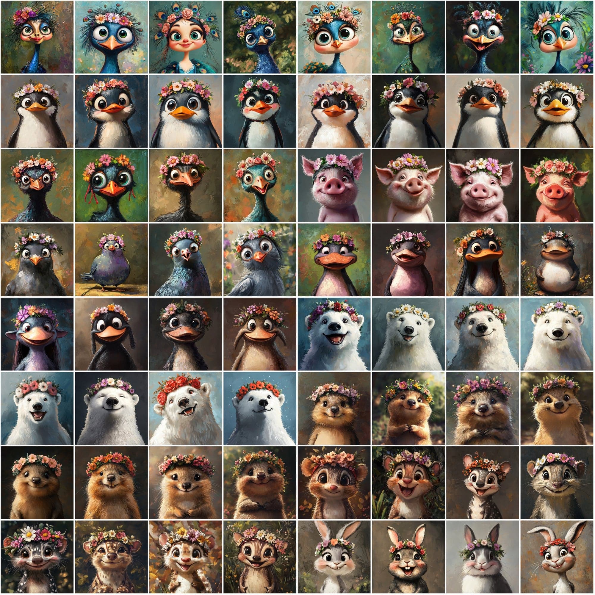595 Charming Animal Characters: High-Res Oil Painting Style Digital Art Pack Digital Download Sumobundle
