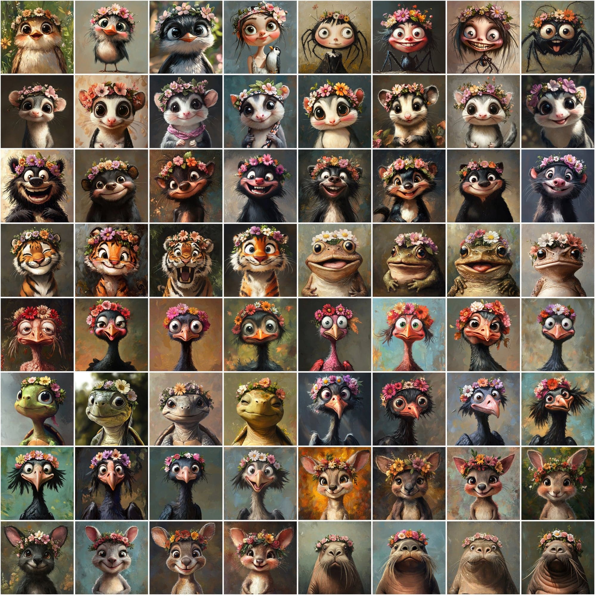 595 Charming Animal Characters: High-Res Oil Painting Style Digital Art Pack Digital Download Sumobundle