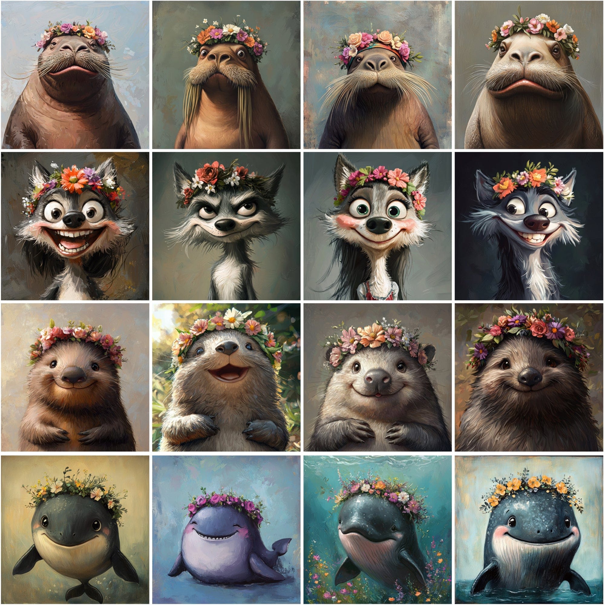 595 Charming Animal Characters: High-Res Oil Painting Style Digital Art Pack Digital Download Sumobundle