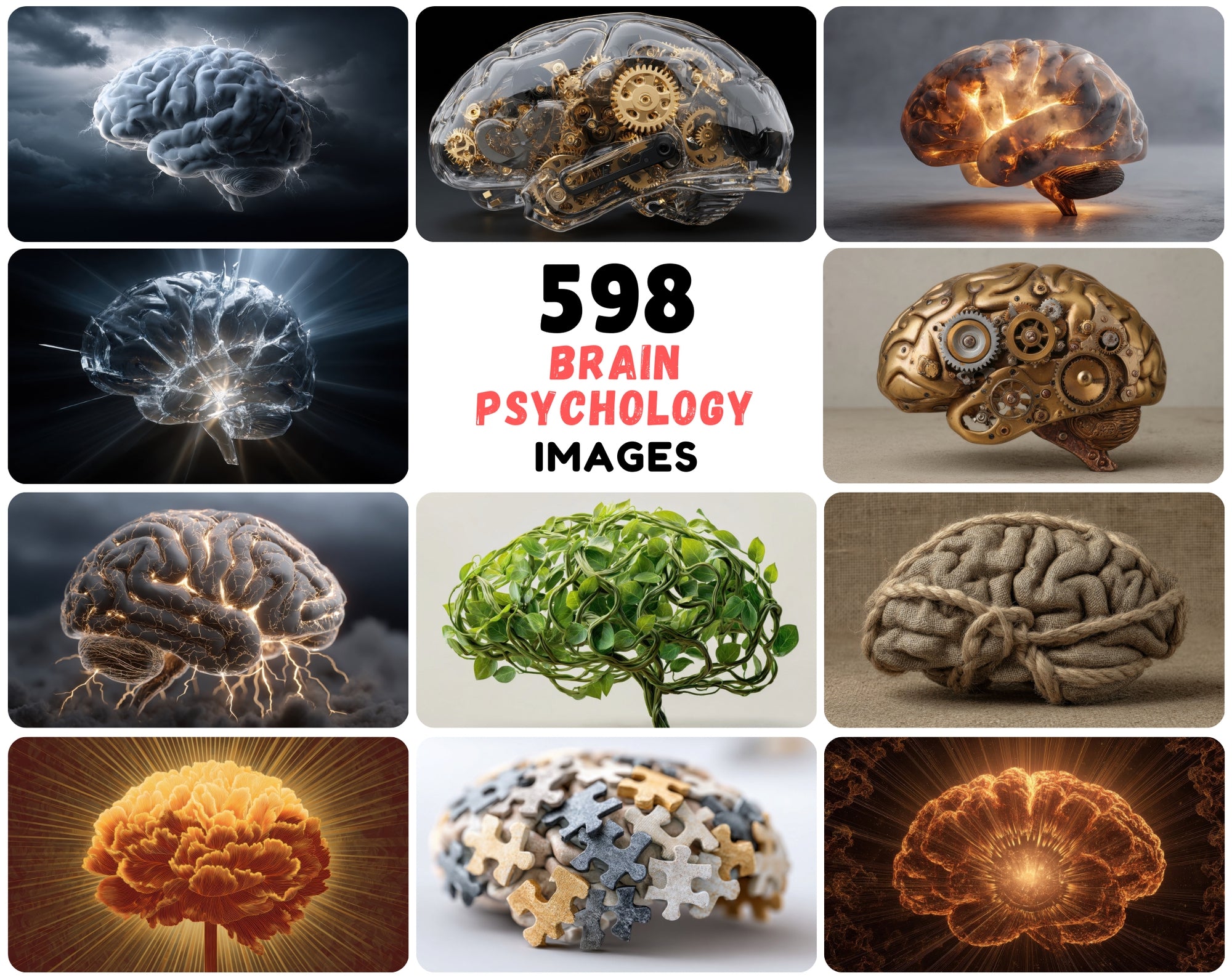 598 Brain Psychology Images, Mental Health Graphics, Emotional Metaphors, Therapy Art, Healing Trauma Resilience JPG