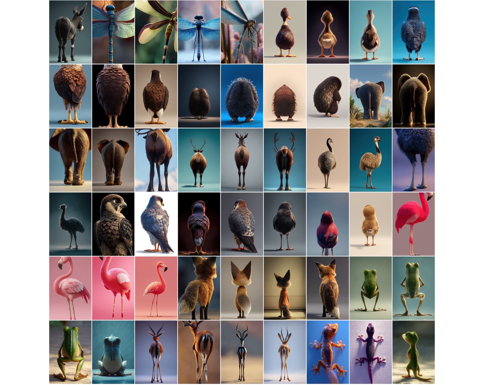 1080 Funny Animal Backs – Unique Rear View Animal Illustrations JPG Bundle
