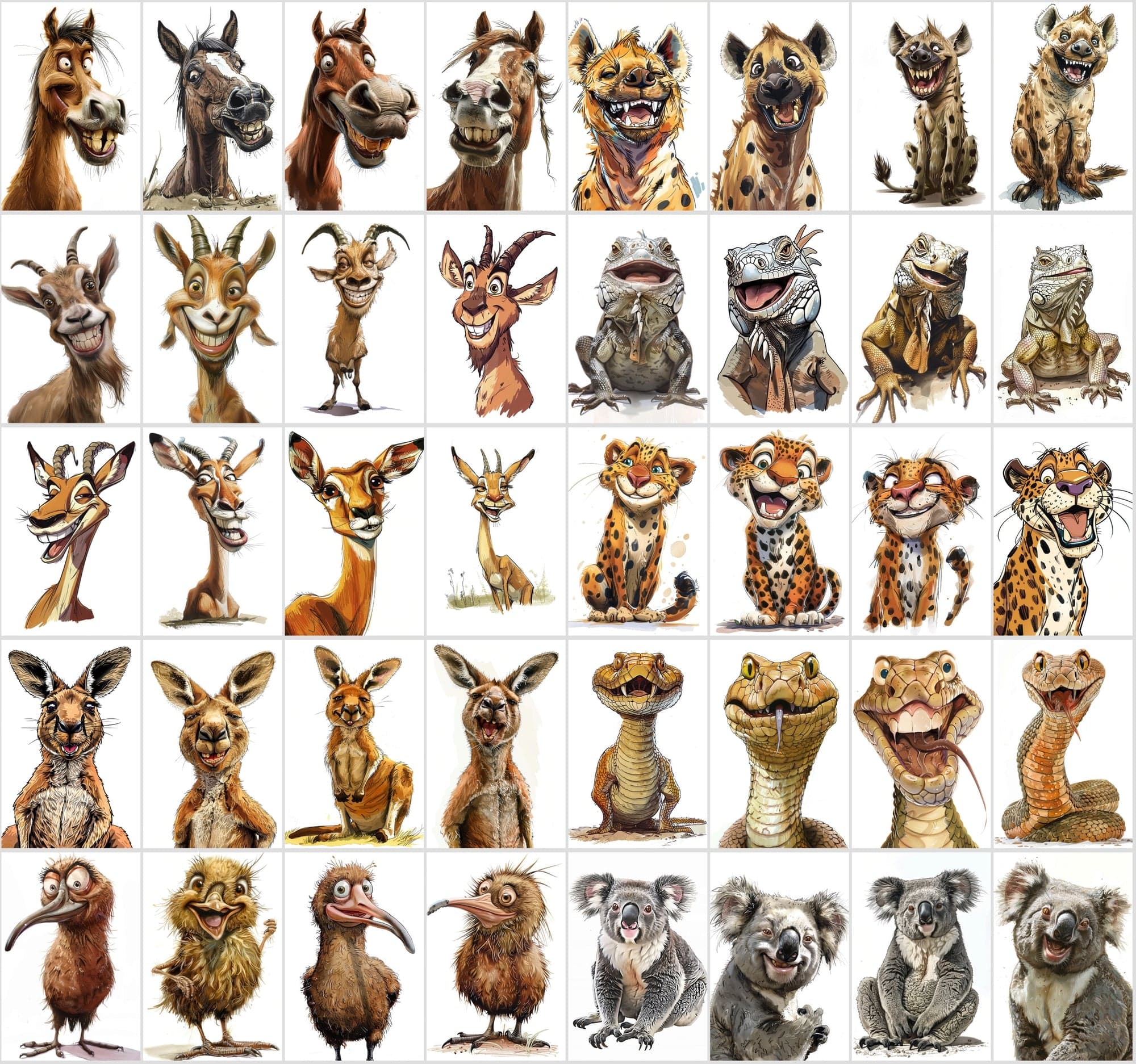 600 Caricature Animals Collection: High-Res Digital Wildlife Art for Commercial Use Digital Download Sumobundle