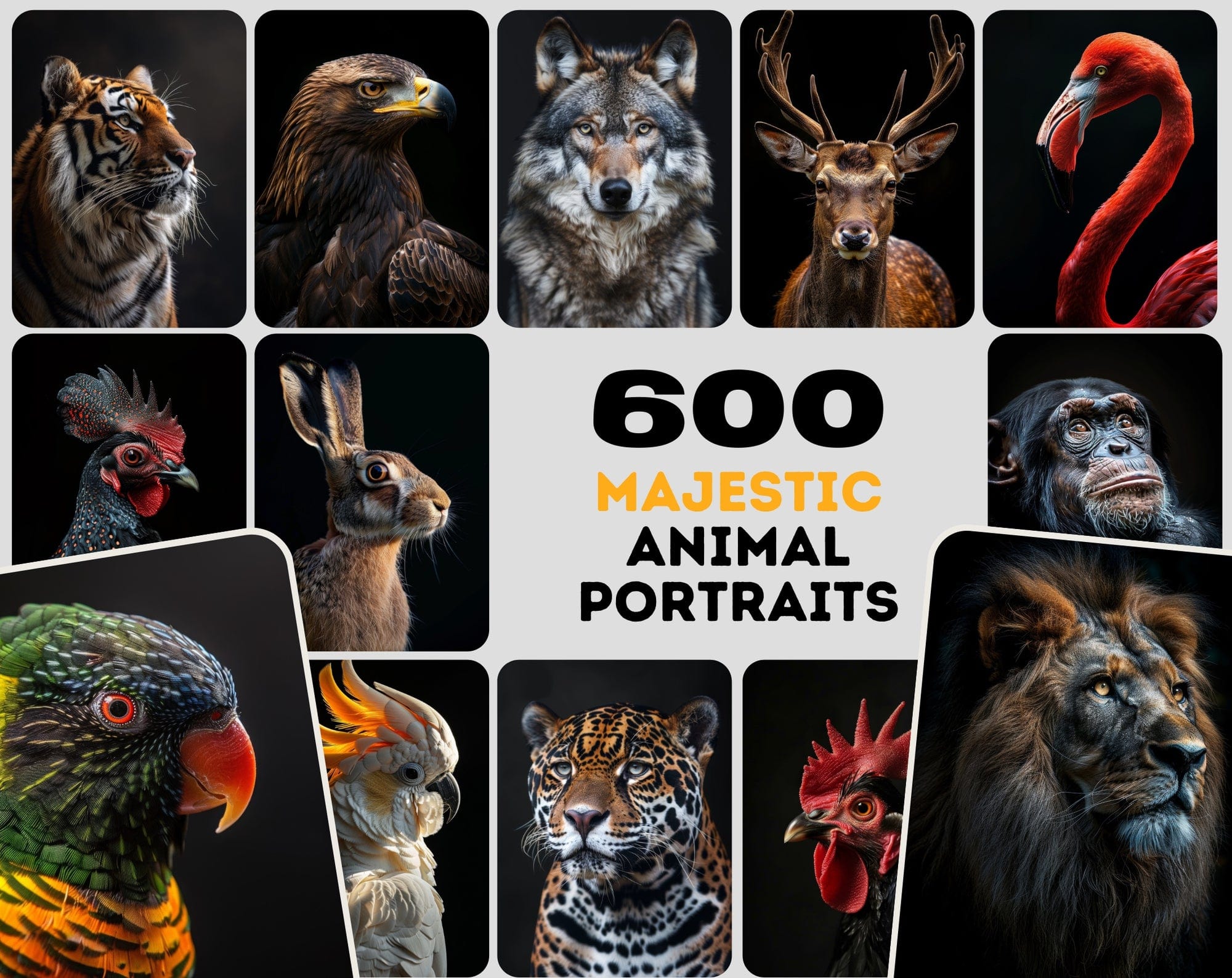 600 Majestic Animal Portraits - High-Resolution Images with Commercial License Digital Download Sumobundle