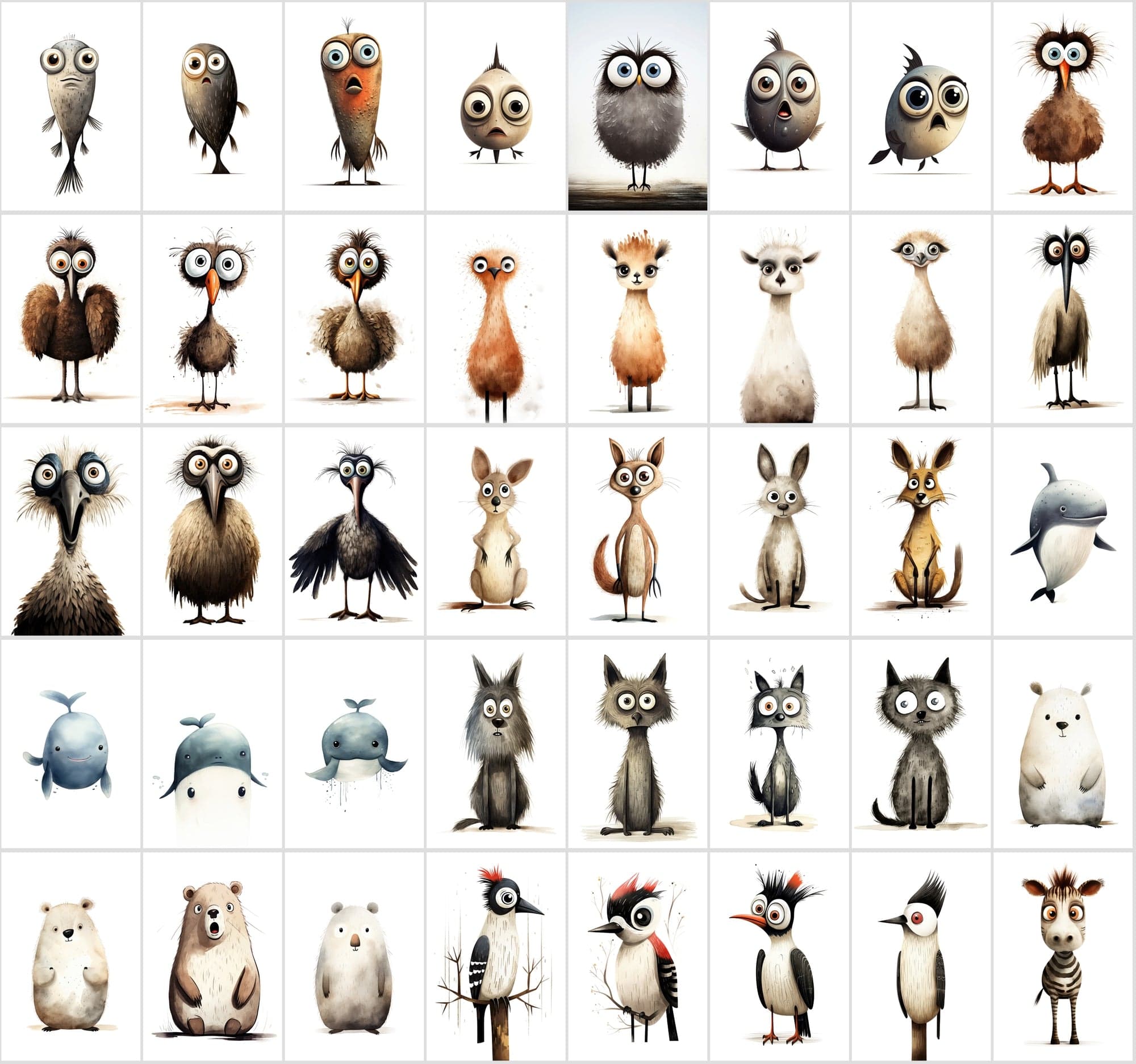 600 Scared & Funny Animals PNG Clipart Set, High-Resolution Commercial Use Graphics with Transparent Background, Big-Eyed Wonder Animals Digital Download Sumobundle