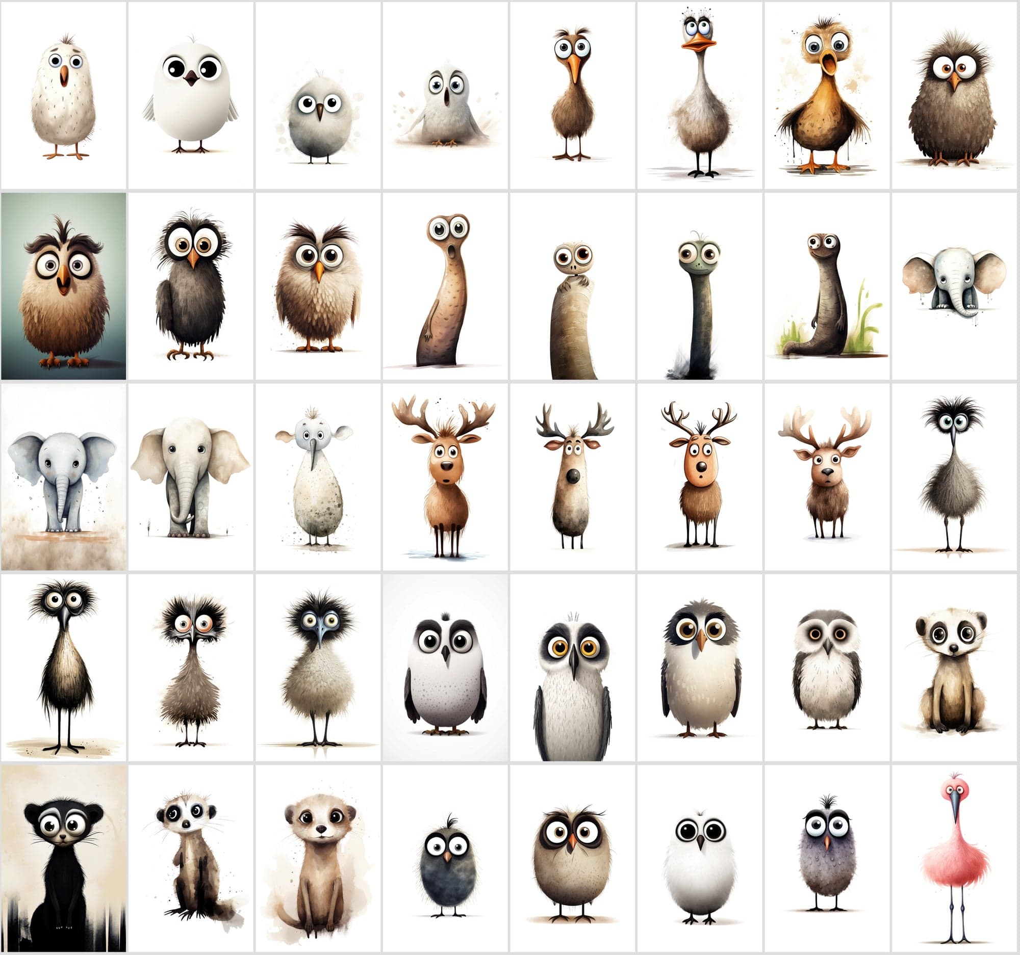 600 Scared & Funny Animals PNG Clipart Set, High-Resolution Commercial Use Graphics with Transparent Background, Big-Eyed Wonder Animals Digital Download Sumobundle