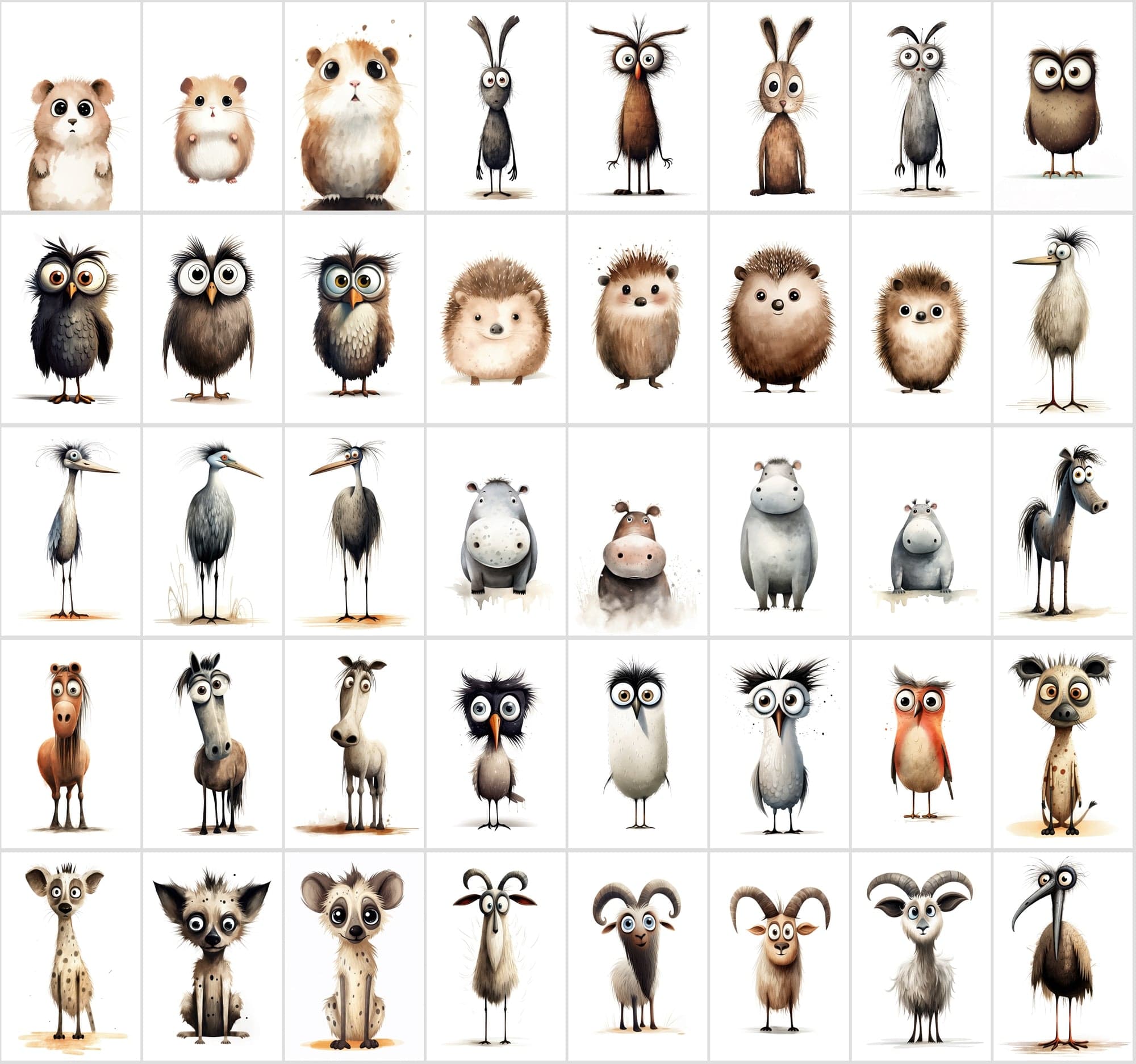 600 Scared & Funny Animals PNG Clipart Set, High-Resolution Commercial Use Graphics with Transparent Background, Big-Eyed Wonder Animals Digital Download Sumobundle