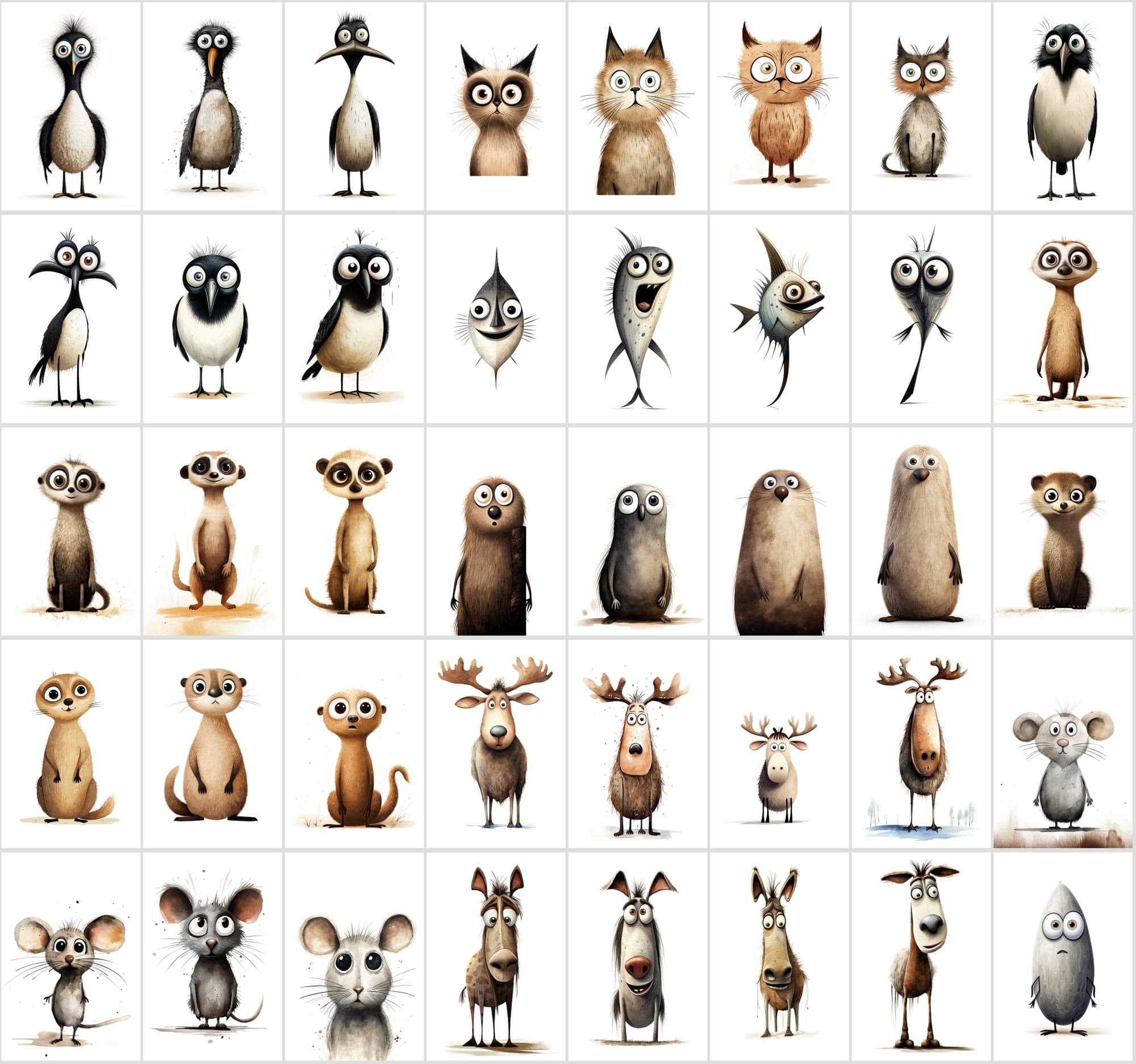 600 Scared & Funny Animals PNG Clipart Set, High-Resolution Commercial Use Graphics with Transparent Background, Big-Eyed Wonder Animals Digital Download Sumobundle