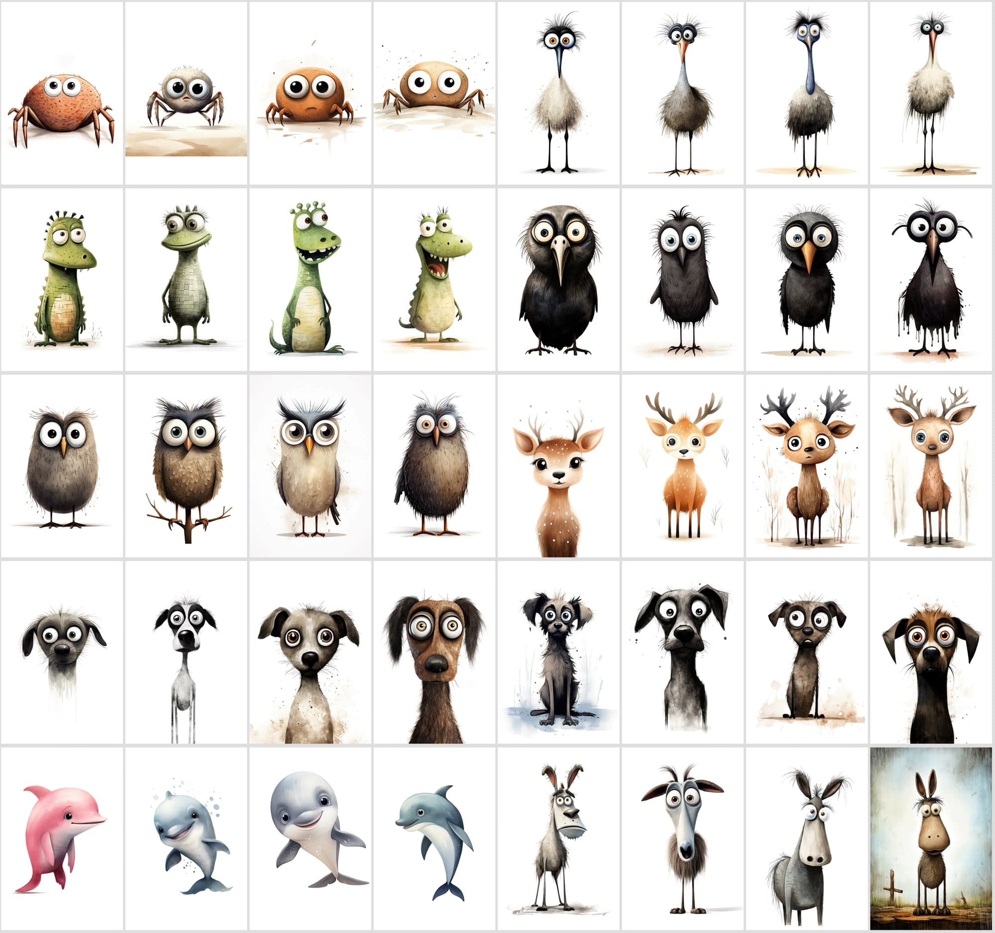 600 Scared & Funny Animals PNG Clipart Set, High-Resolution Commercial Use Graphics with Transparent Background, Big-Eyed Wonder Animals Digital Download Sumobundle